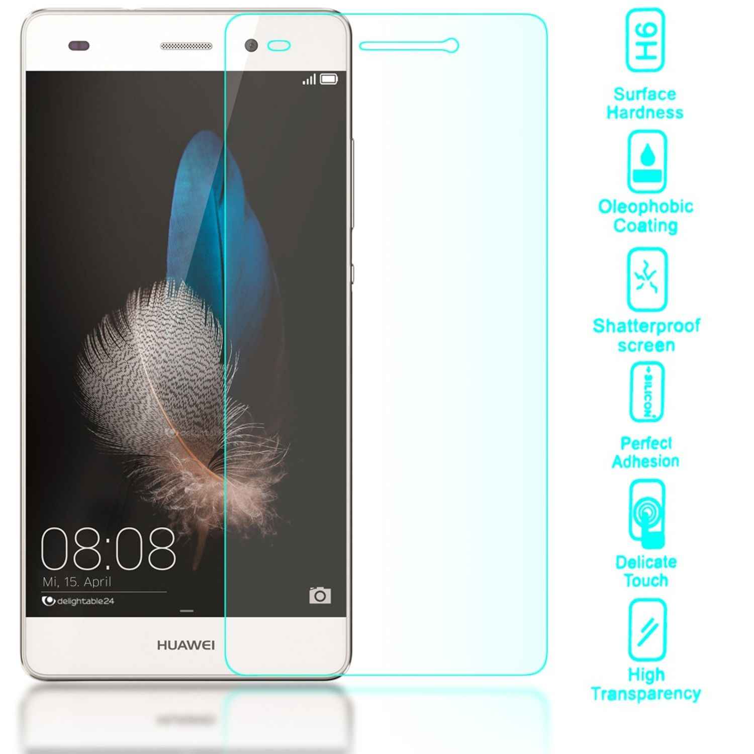 NALIA Schutzglas für Huawei P8 Lite, 9H Full Cover Displayschutz Tempered Glass