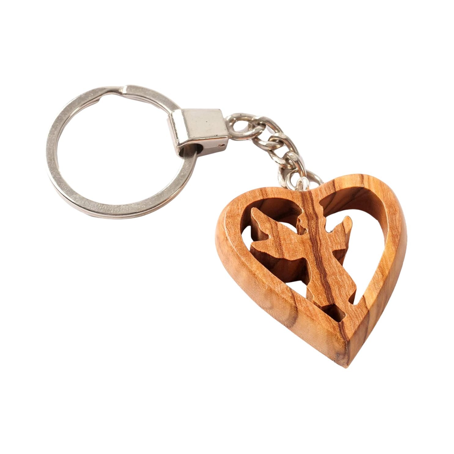 Schlüsselanhänger Schutzengel im Herz aus Olivenholz von Zeus