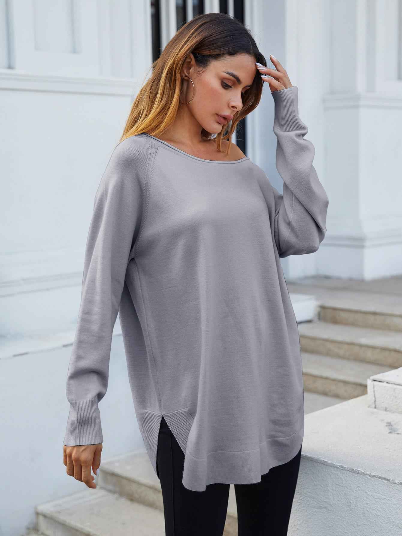 Oversize Knitted Jumper Top In Grey