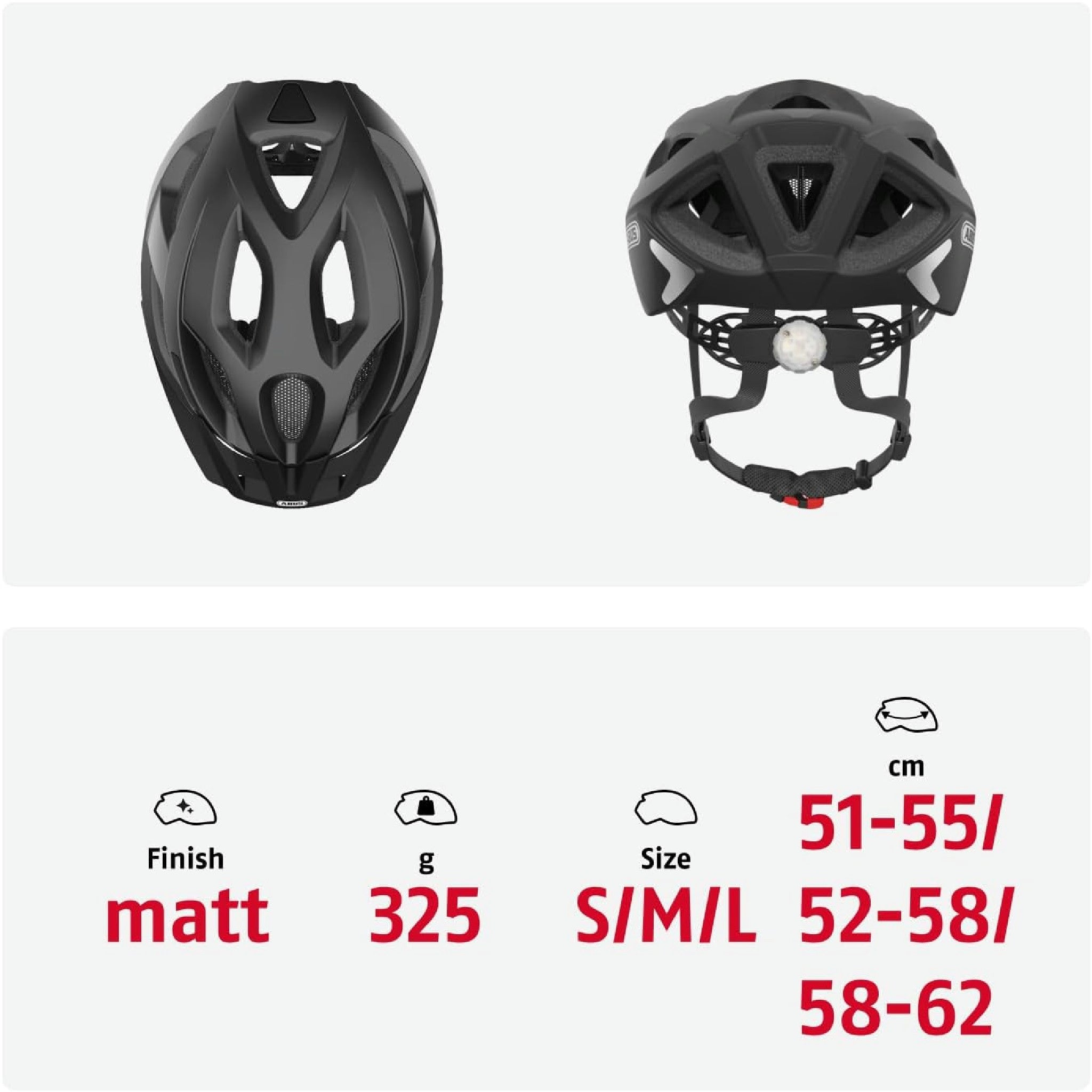 ABUS Stadthelm Aduro 2.0 - Allround-Fahrradhelm mit Licht - in sportivem Design für den Stadtverkehr - für Damen und Herren - Schwarz Matt, Größe L Hauptansicht