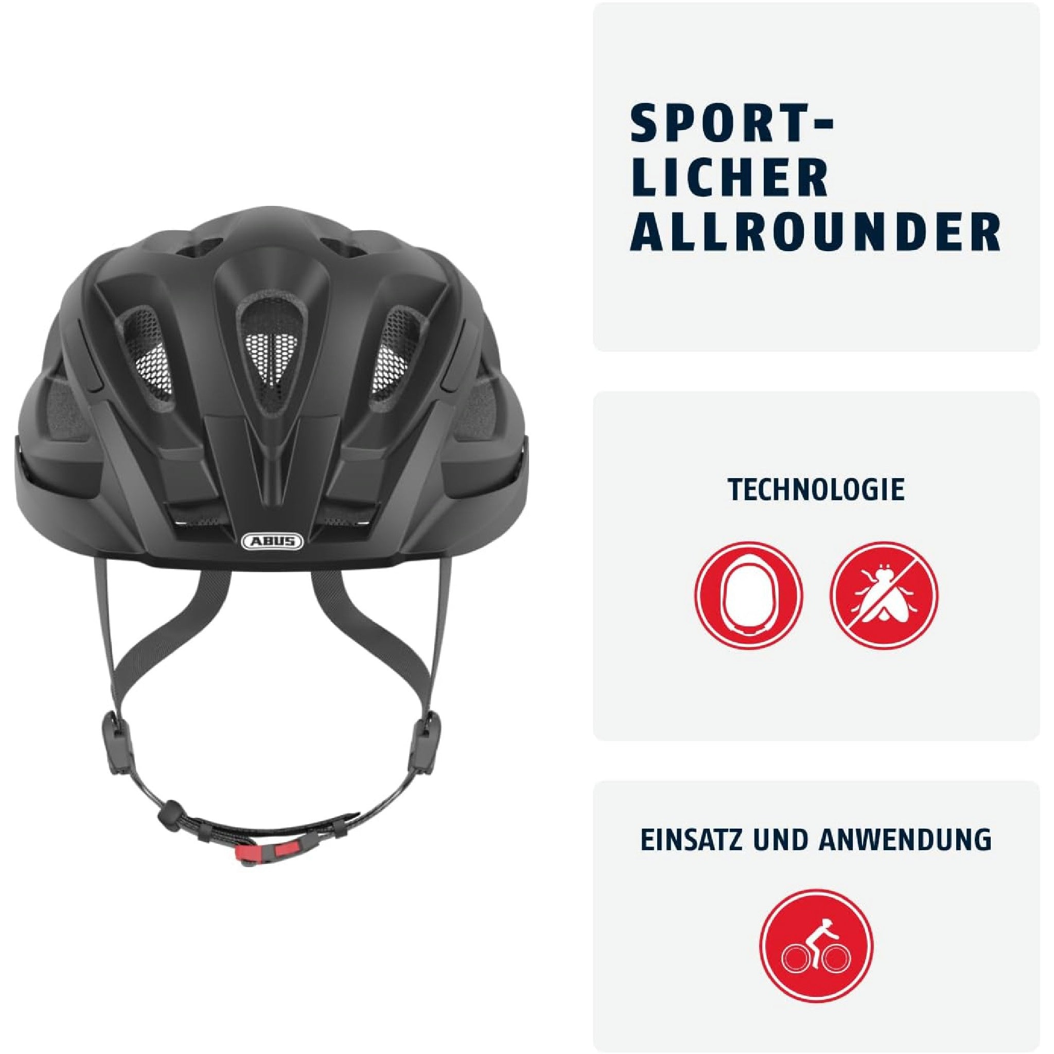ABUS Stadthelm Aduro 2.0 - Allround-Fahrradhelm mit Licht - in sportivem Design für den Stadtverkehr - für Damen und Herren - Schwarz Matt, Größe L Hauptansicht