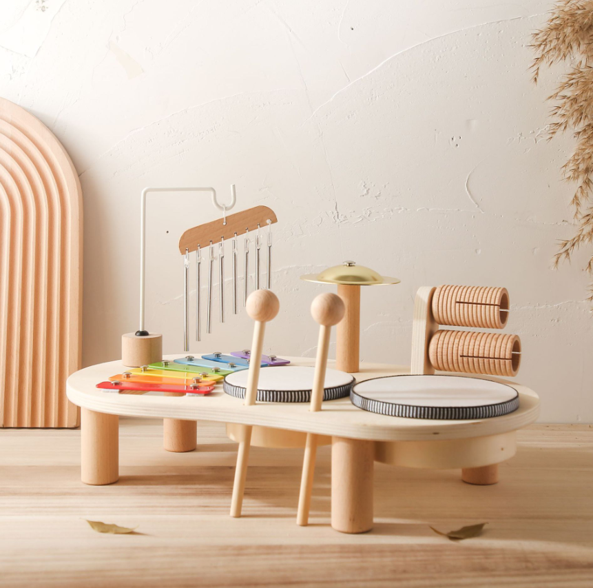 Montessori 7-in-1-Babytrommel mit Tisch in bunten Farben für musikalische Erziehung