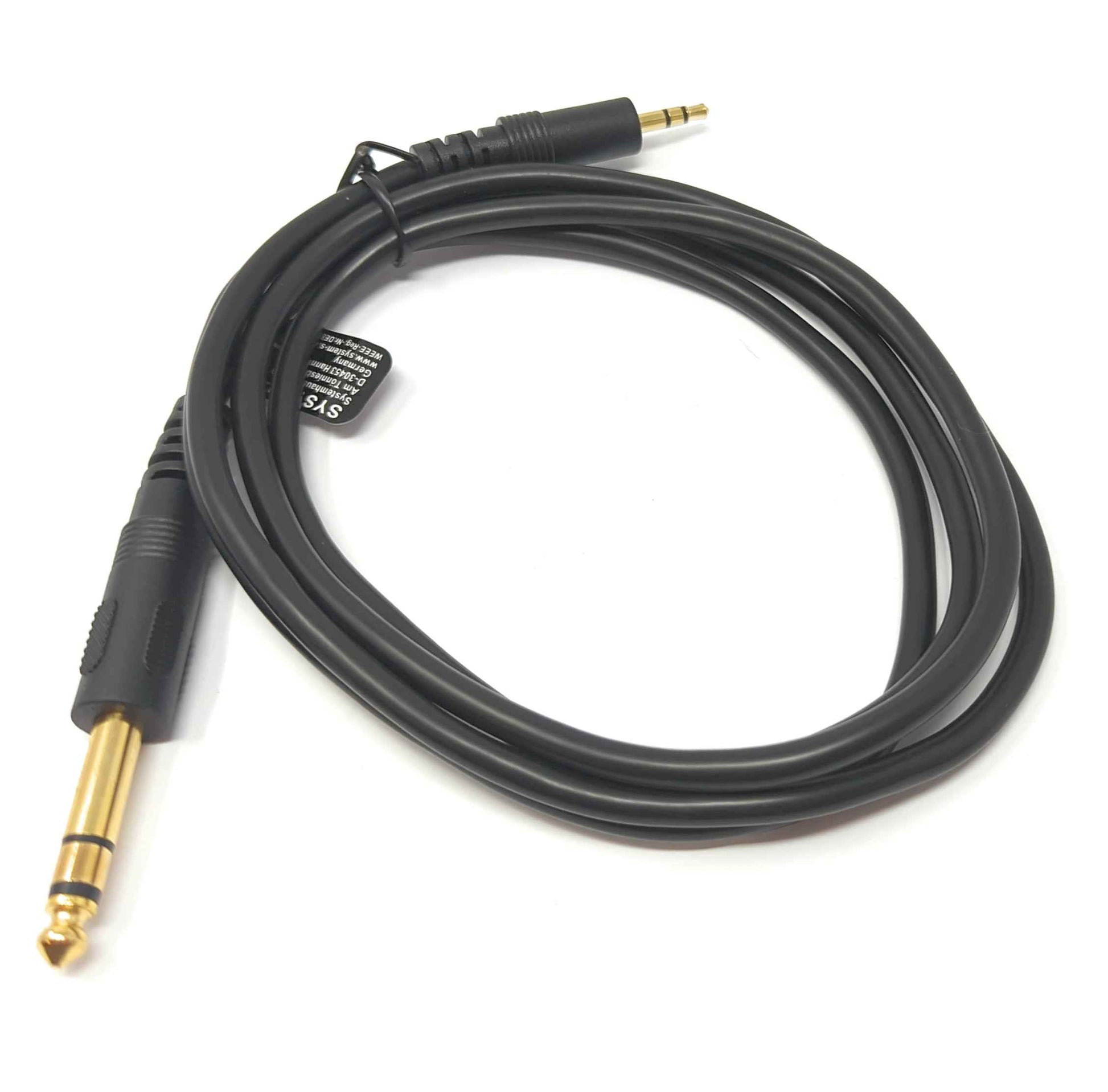 SYSTEM-S Audio Kabel 150 cm Stereo AUX Klinke 6,35 mm Stecker zu Stecker Winkel Schwarz