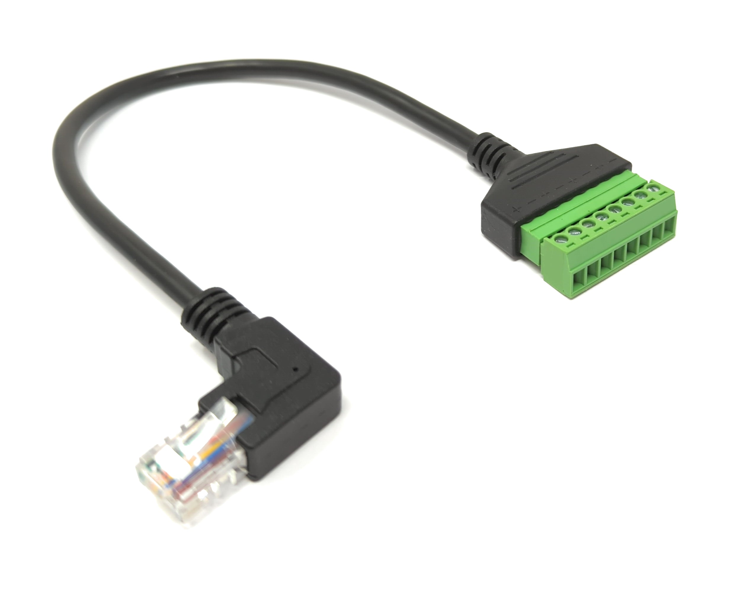LAN Kabel 30 cm RJ45 Stecker zu 8 Pin Terminalblock Winkel schwarz | System-S