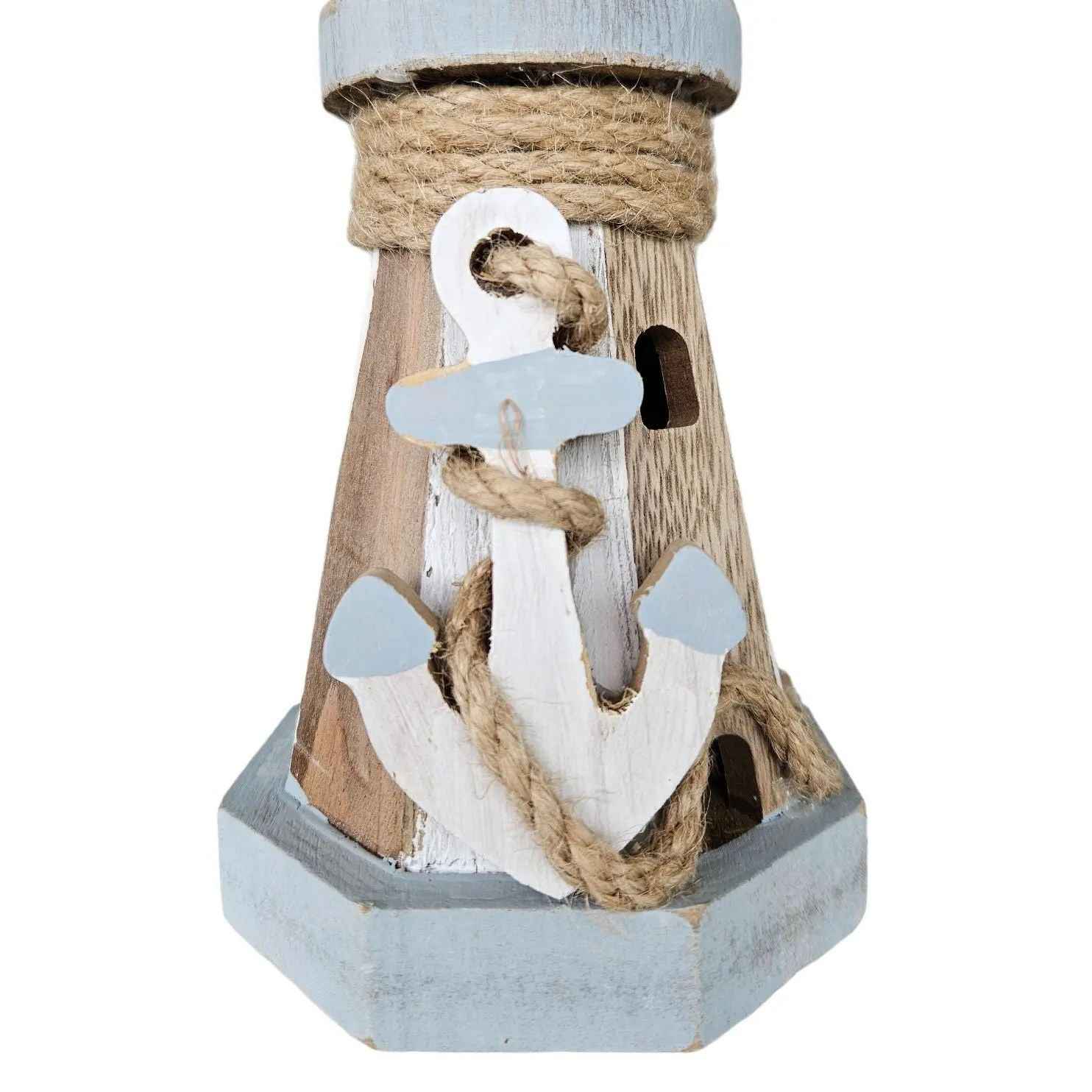 Leuchtturm beleuchtet Holz LED Deko Dekoration Maritim Anker Strand Meer H 24 cm