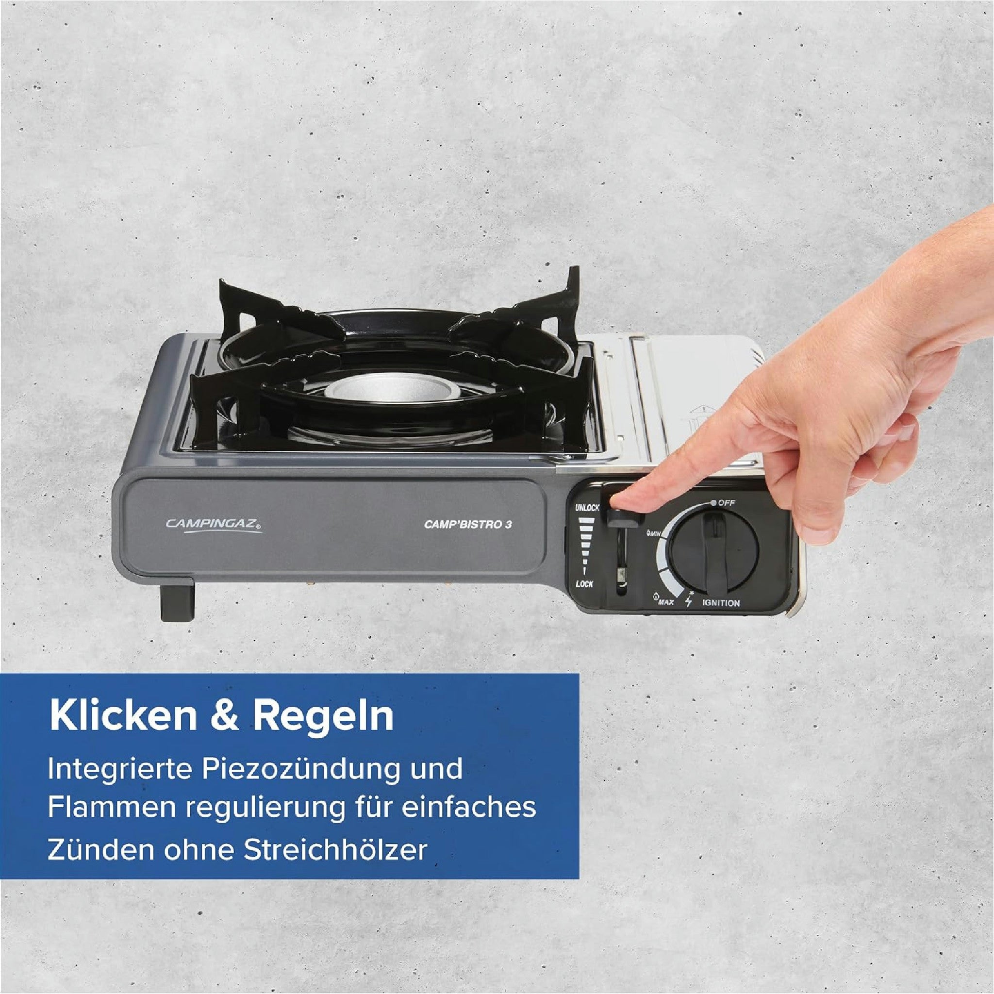 CAMPINGAZ Camp Bistro 3 Réchaud à Gaz, 1 Feu, Réchaud de Camping, Puissance 2200 W, Réchaud Extérieur Compact, avec Mallette pour Un Transport Facile, Noir Hauptansicht