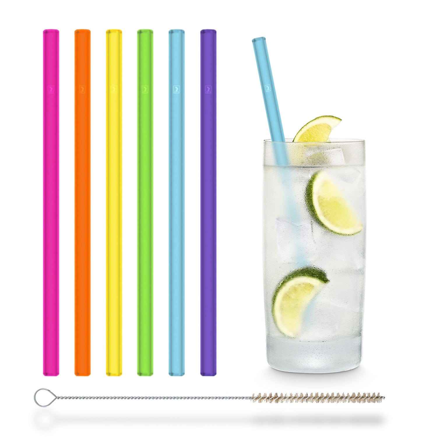 Bunte Glasstrohhalme 6x 20cm Gerade NEON Regenbogen