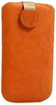 System-S Leder Tasche Etui Sleeve Case Hülle mit Rückzugfunktion Ausziehhilfe in Orange für Samsung Galaxy S2 SII i9100