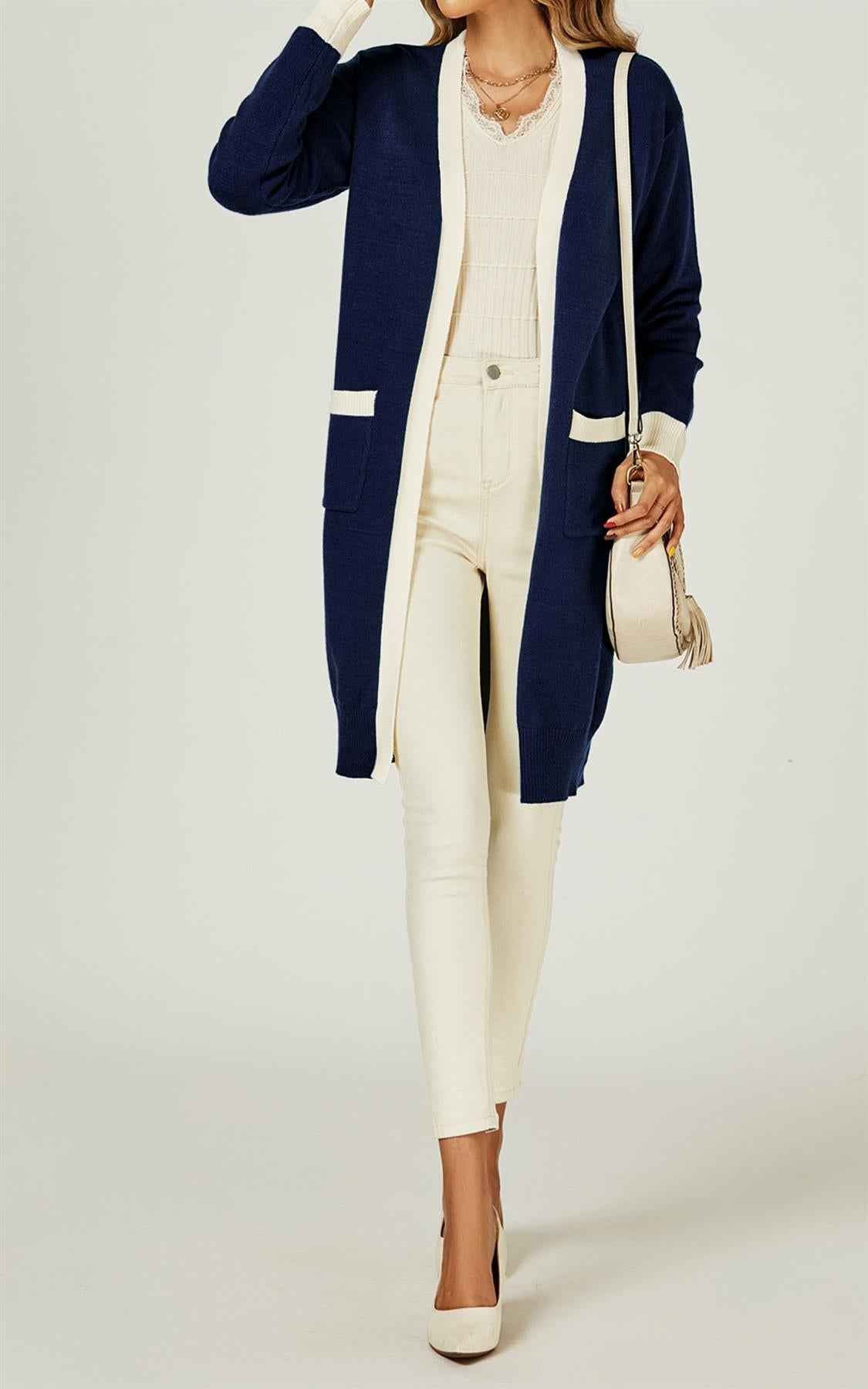 Cream Stripe Cardigan In Navy