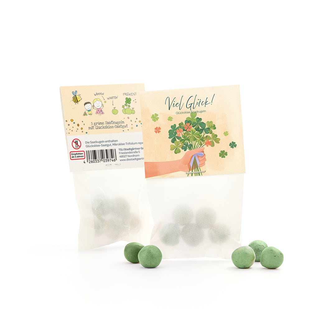 10x5 Blumenmurmeln im Tütchen 'Viel Glück', fröhliche Deko für Anlässe