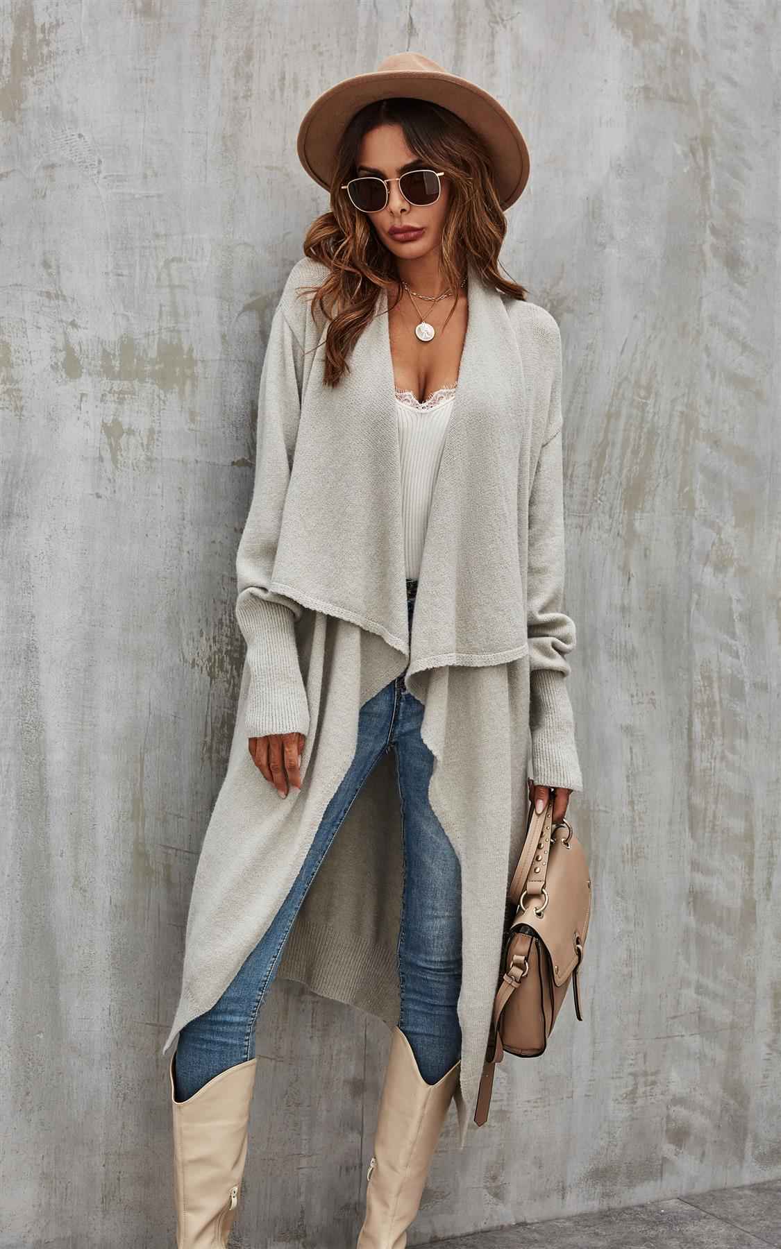 Grey Chunky Pleat Oversized Cardigan