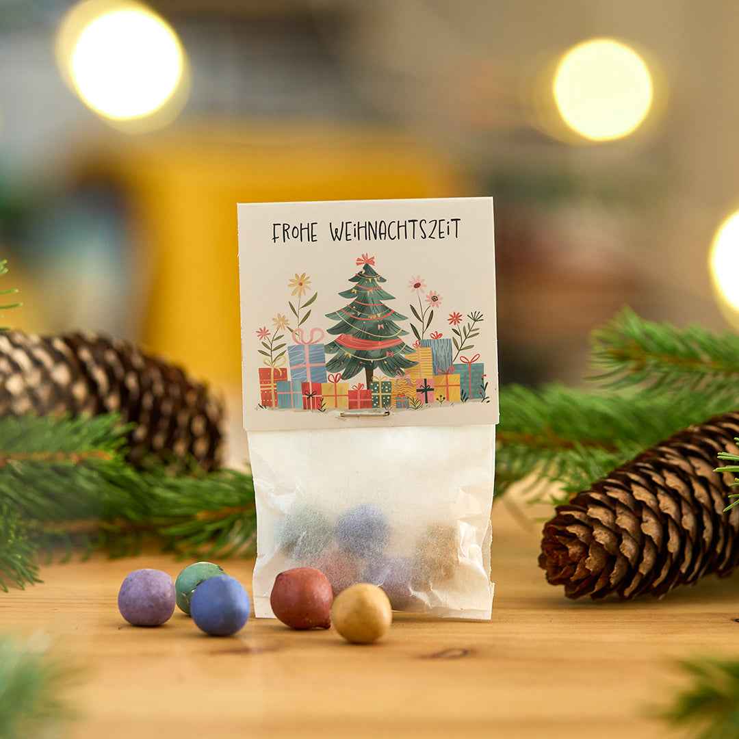 10x5 Blumenmurmeln im Tütchen "Frohe Weihnachtszeit"