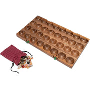 LOGOPLAY Hus - Bao - Kalaha - Mancala - Steinchenspiel - Edelsteinspiel aus Samena-Holz inkl. Edelsteinen Hauptansicht