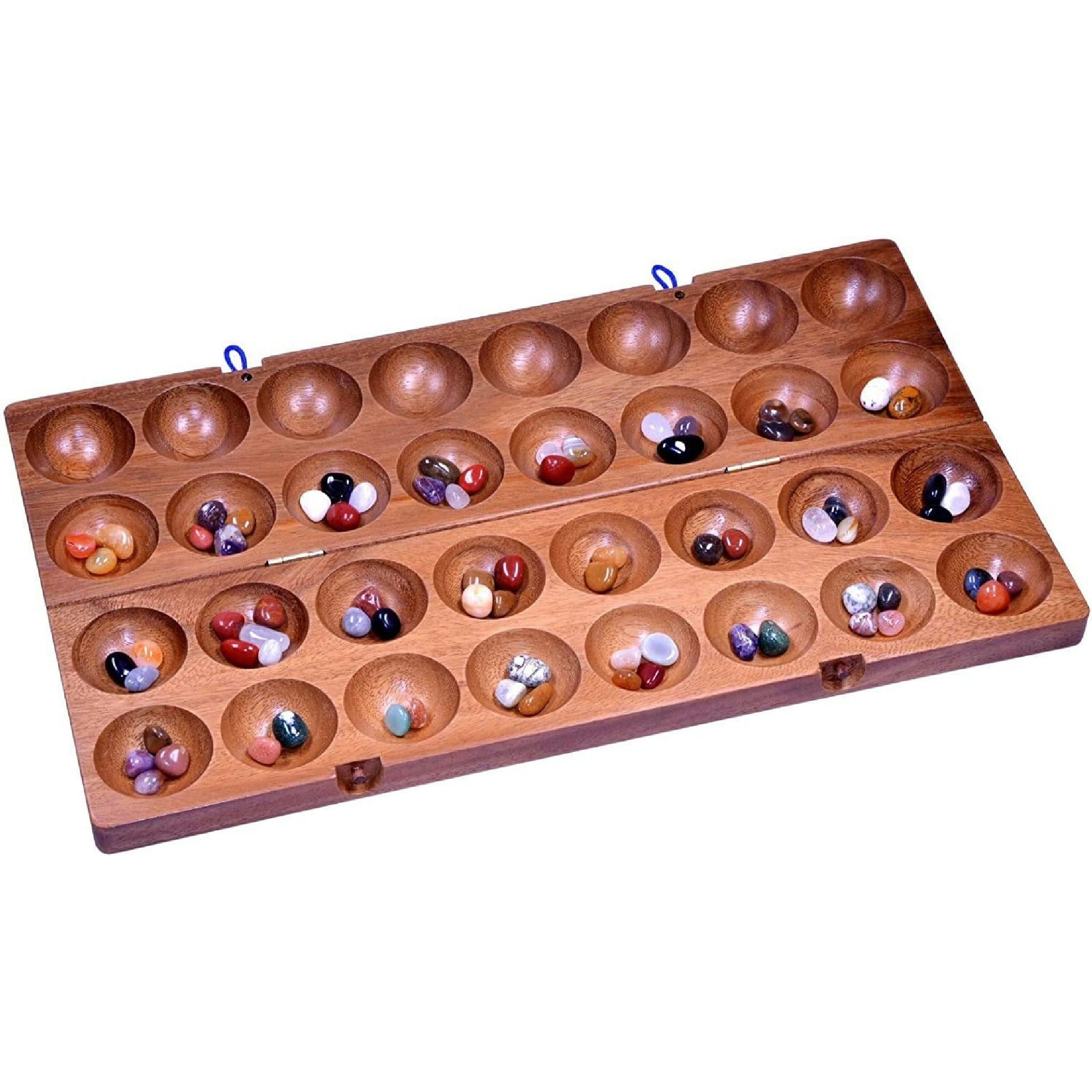 LOGOPLAY Hus - Bao - Kalaha - Mancala - Steinchenspiel - Edelsteinspiel aus Samena-Holz inkl. Edelsteinen Hauptansicht