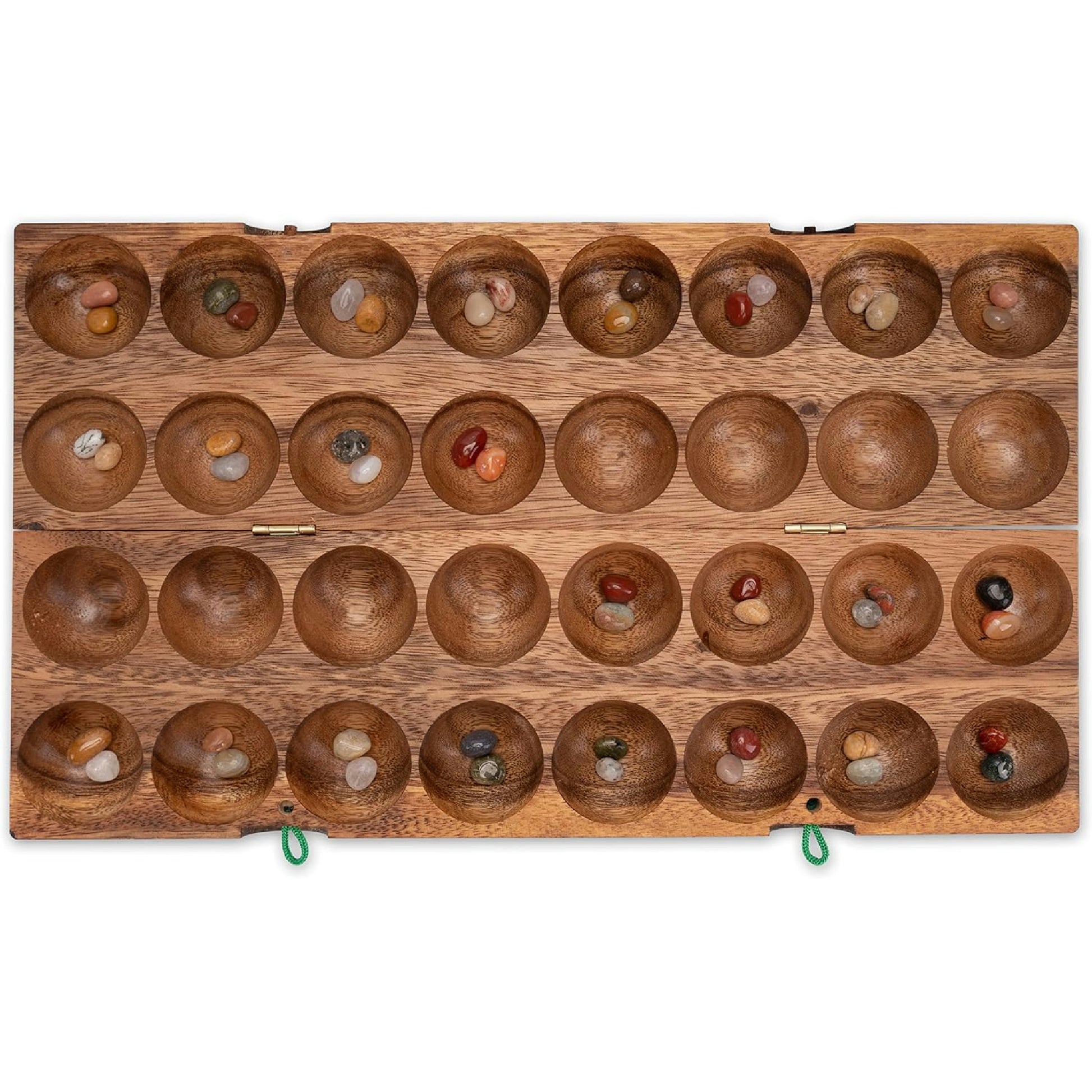 LOGOPLAY Hus - Bao - Kalaha - Mancala - Steinchenspiel - Edelsteinspiel aus Samena-Holz inkl. Edelsteinen Hauptansicht