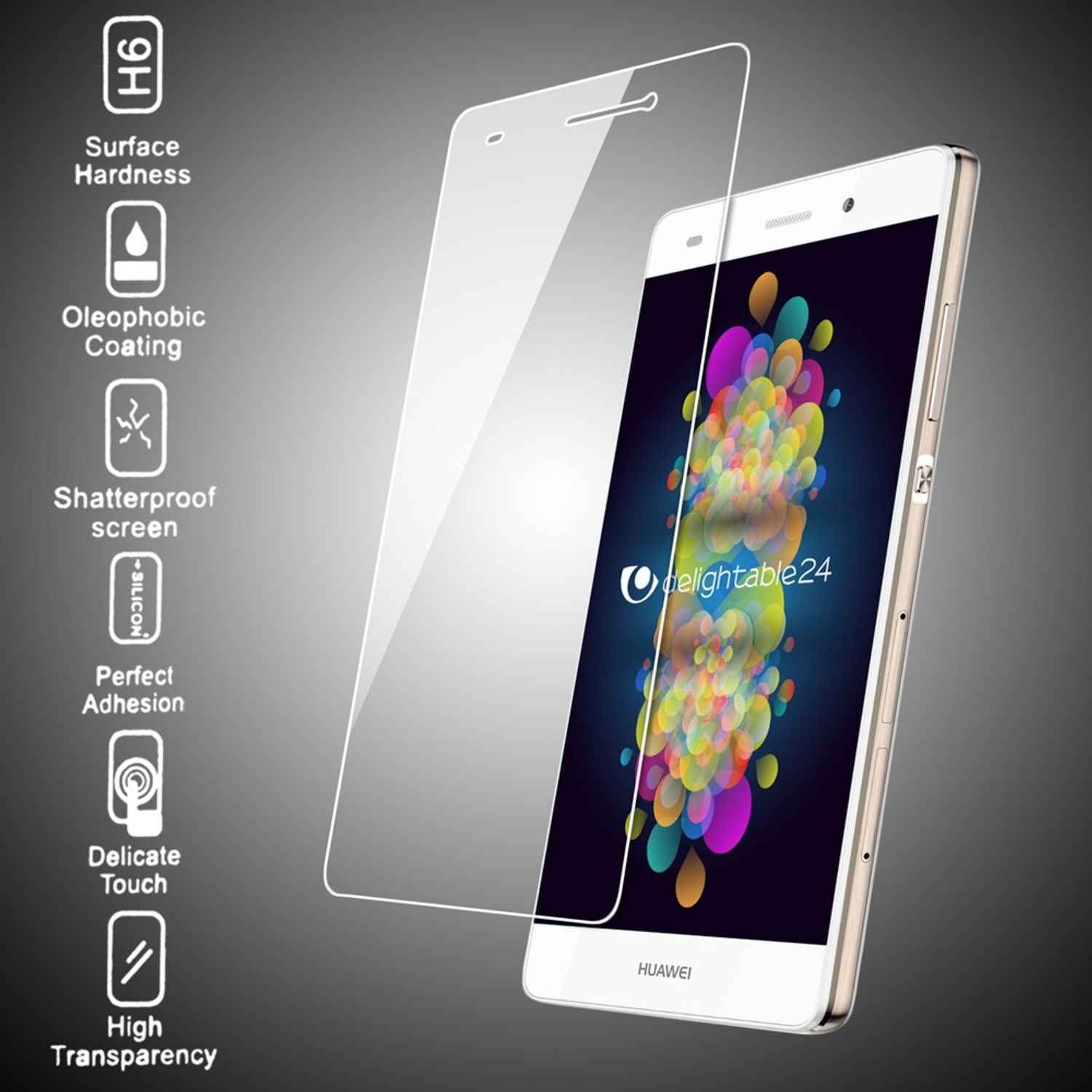 NALIA Schutzglas für Huawei P8 Lite, 9H Full Cover Displayschutz Tempered Glass