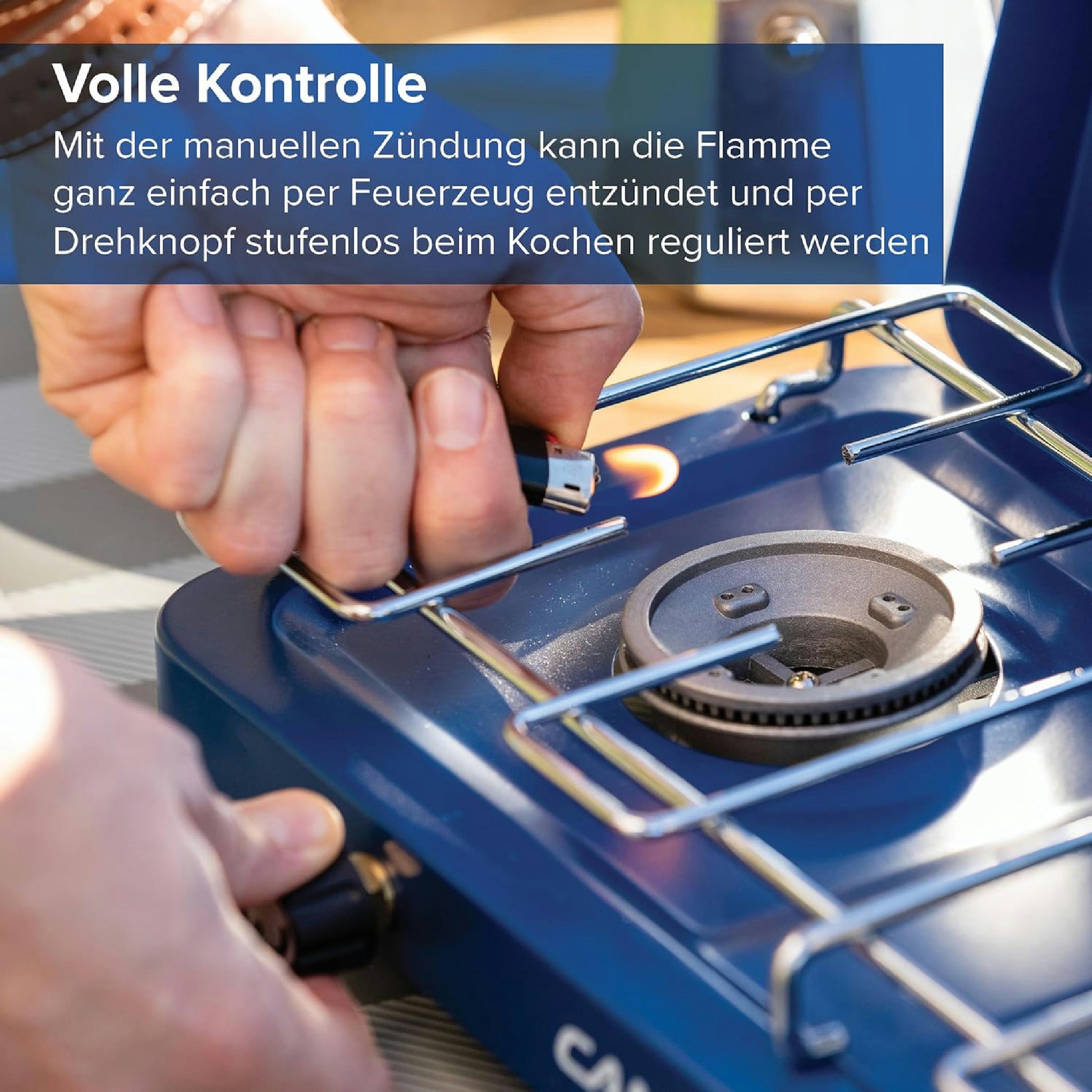 Campingaz kompakter Outdoor-/Tisch-/Gas-/Campingkocher Base Camp, 2 flammig, mit Deckel, 3.200 Watt, Blau Hauptansicht