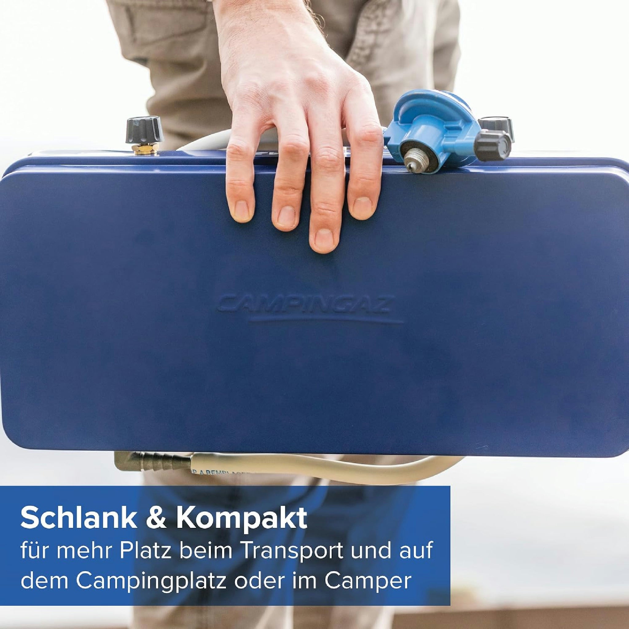 Campingaz kompakter Outdoor-/Tisch-/Gas-/Campingkocher Base Camp, 2 flammig, mit Deckel, 3.200 Watt, Blau Hauptansicht
