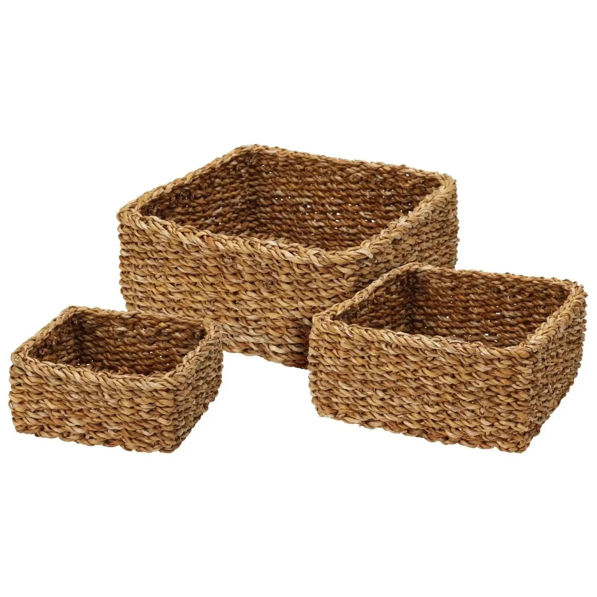 3 Körbe Aufbewahrungskörbe Seegras Korb Dekokorb braun Aufbewahrungskorb 3er Set