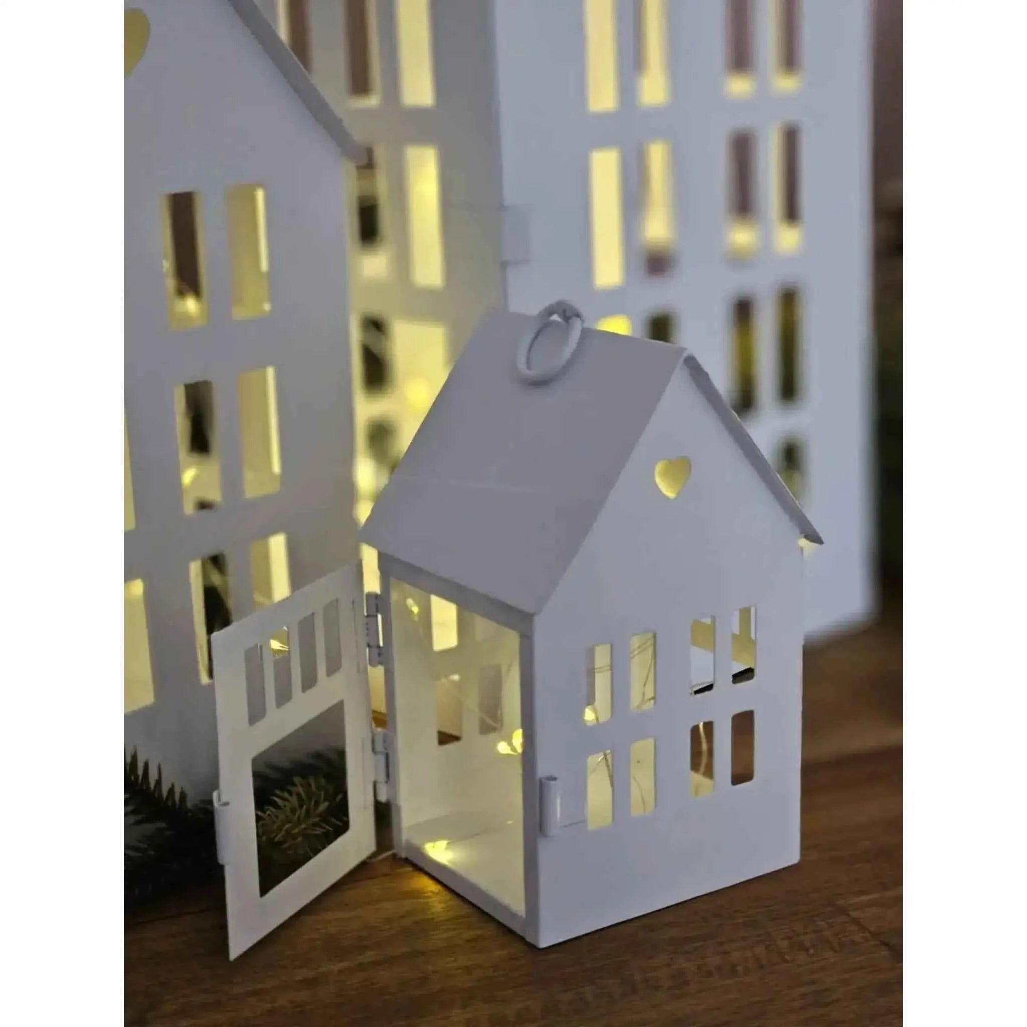 3 Laternenhäuser Windlicht Laternen Häuser Laterne Haus Metall weiß 3er SET