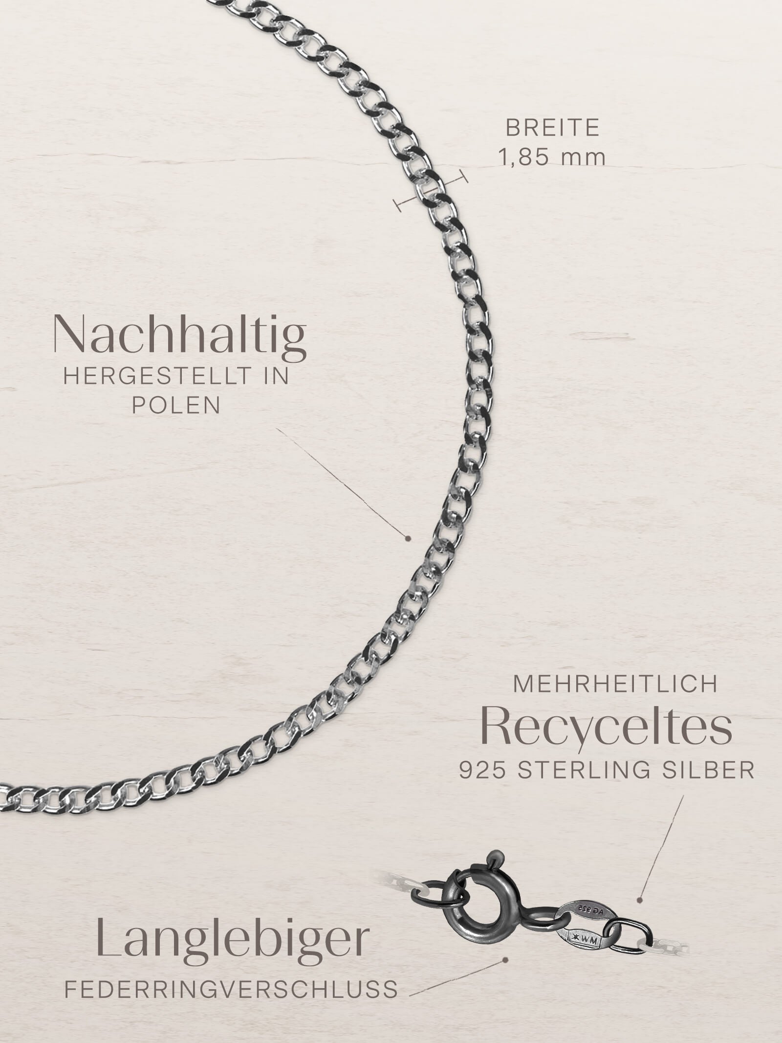 ESSENTIAL Armband Panzerkette Schwarz Rhodiniert