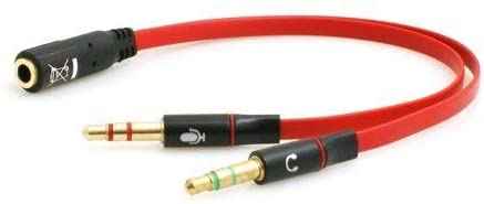 Audio-Adapterkabel 3,5 mm Klinke Smartphone-Headset auf PC rot 17 cm | System-S