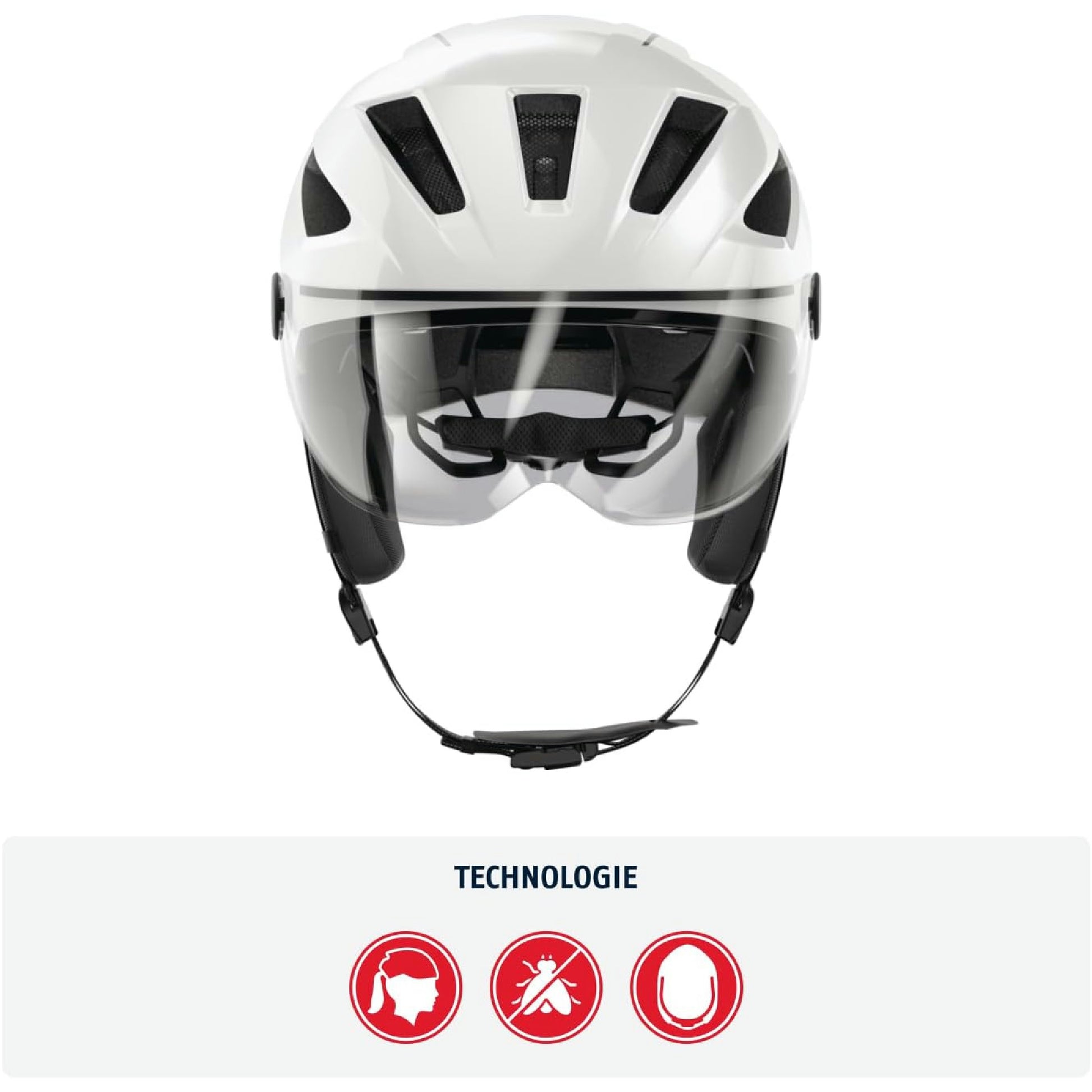 ABUS Stadthelm Pedelec 2.0 ACE - Fahrradhelm mit Rücklicht, Visier, Regenhaube, Ohrenschutz - für Damen und Herren - Weiß Glänzend, Größe S Hauptansicht