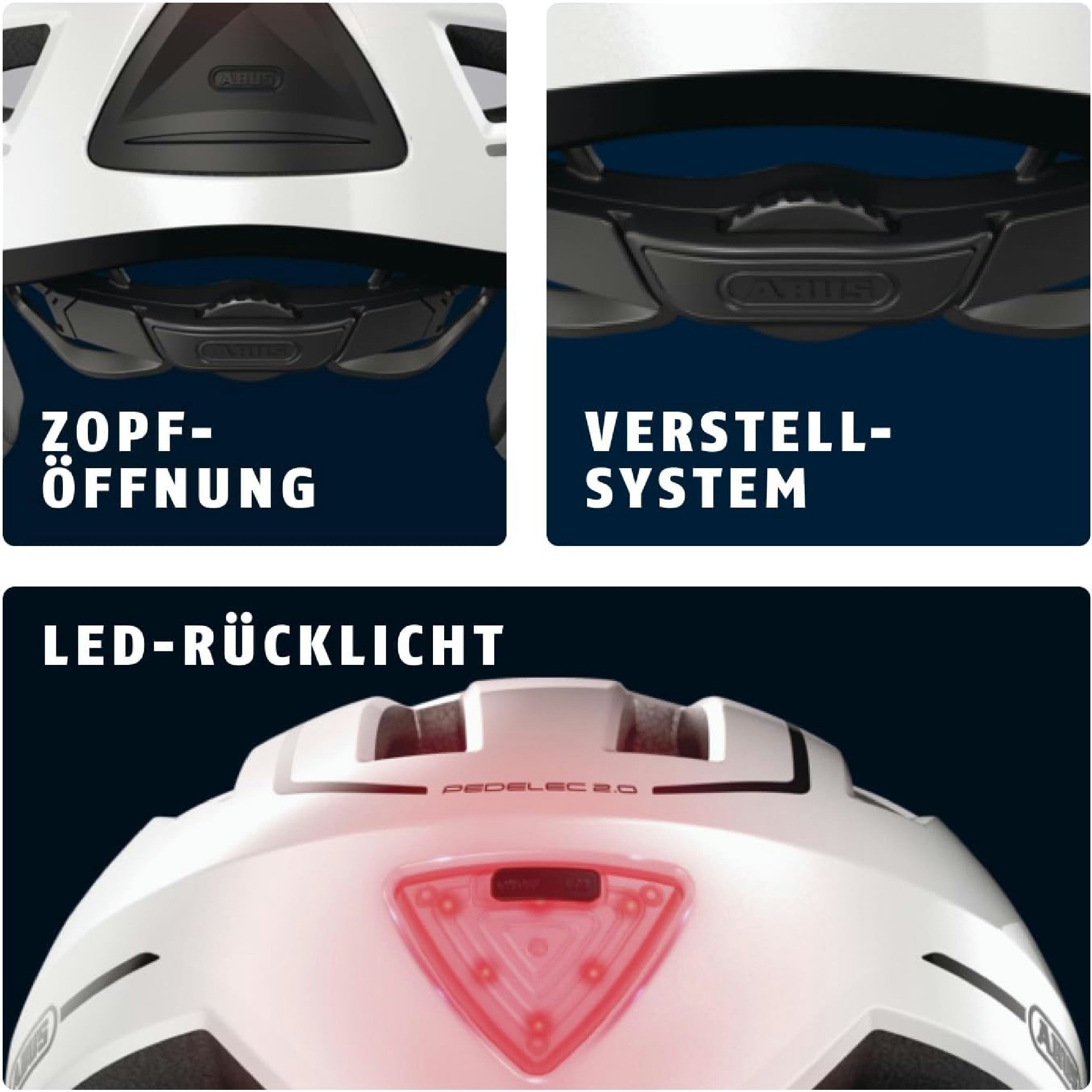 ABUS Stadthelm Pedelec 2.0 ACE - Fahrradhelm mit Rücklicht, Visier, Regenhaube, Ohrenschutz - für Damen und Herren - Weiß Glänzend, Größe S Hauptansicht