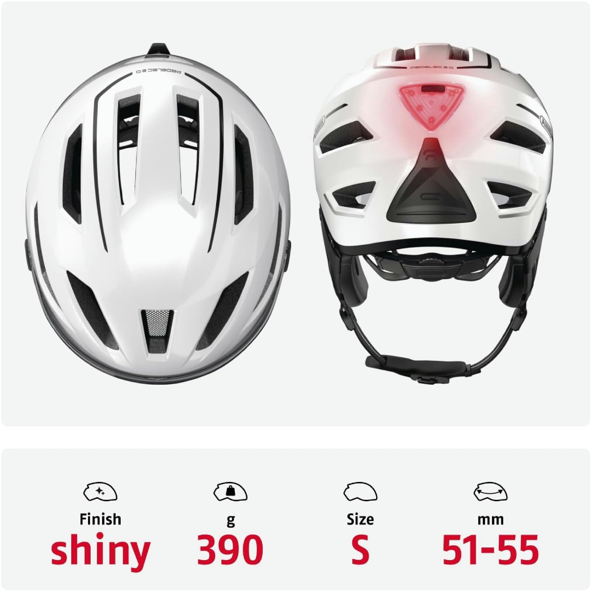ABUS Stadthelm Pedelec 2.0 ACE - Fahrradhelm mit Rücklicht, Visier, Regenhaube, Ohrenschutz - für Damen und Herren - Weiß Glänzend, Größe S Hauptansicht