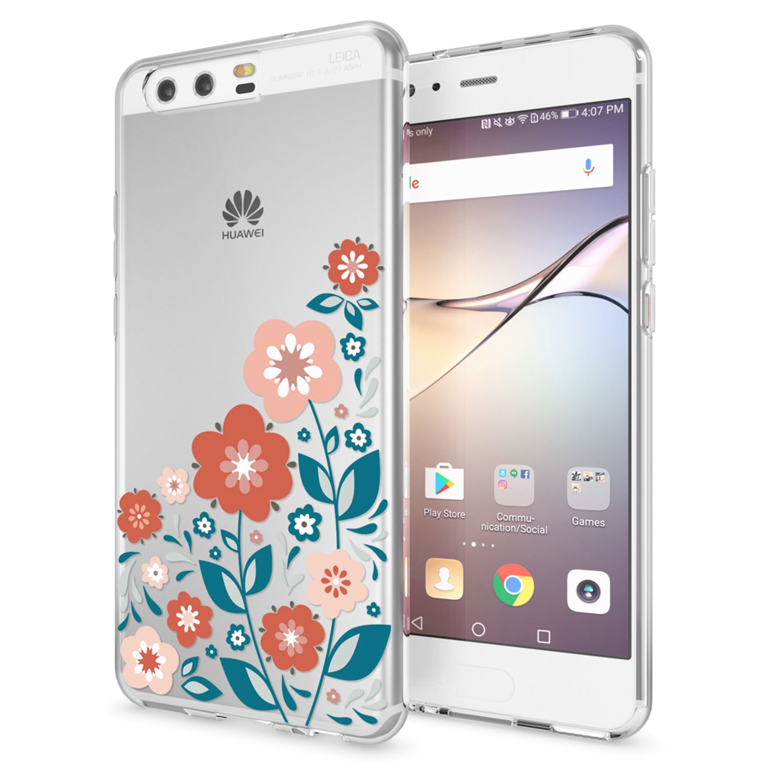 Handyhülle Slim Silikon durchsichtig geblümt für Huawei P10 | NALIA Berlin