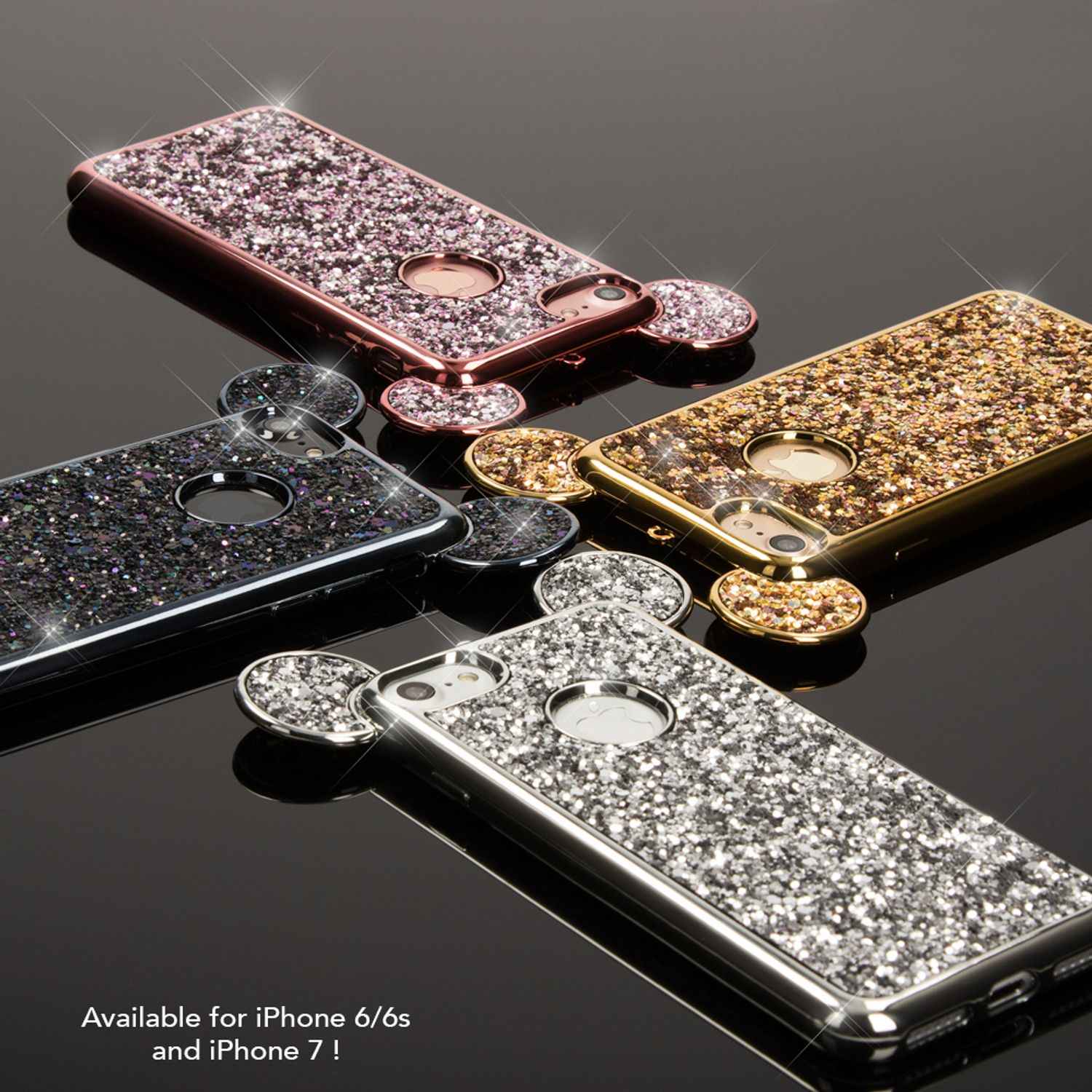 Apple iPhone 6 6S Handy Hülle von NALIA, Glitzer Back Cover Case mit Maus Ohren