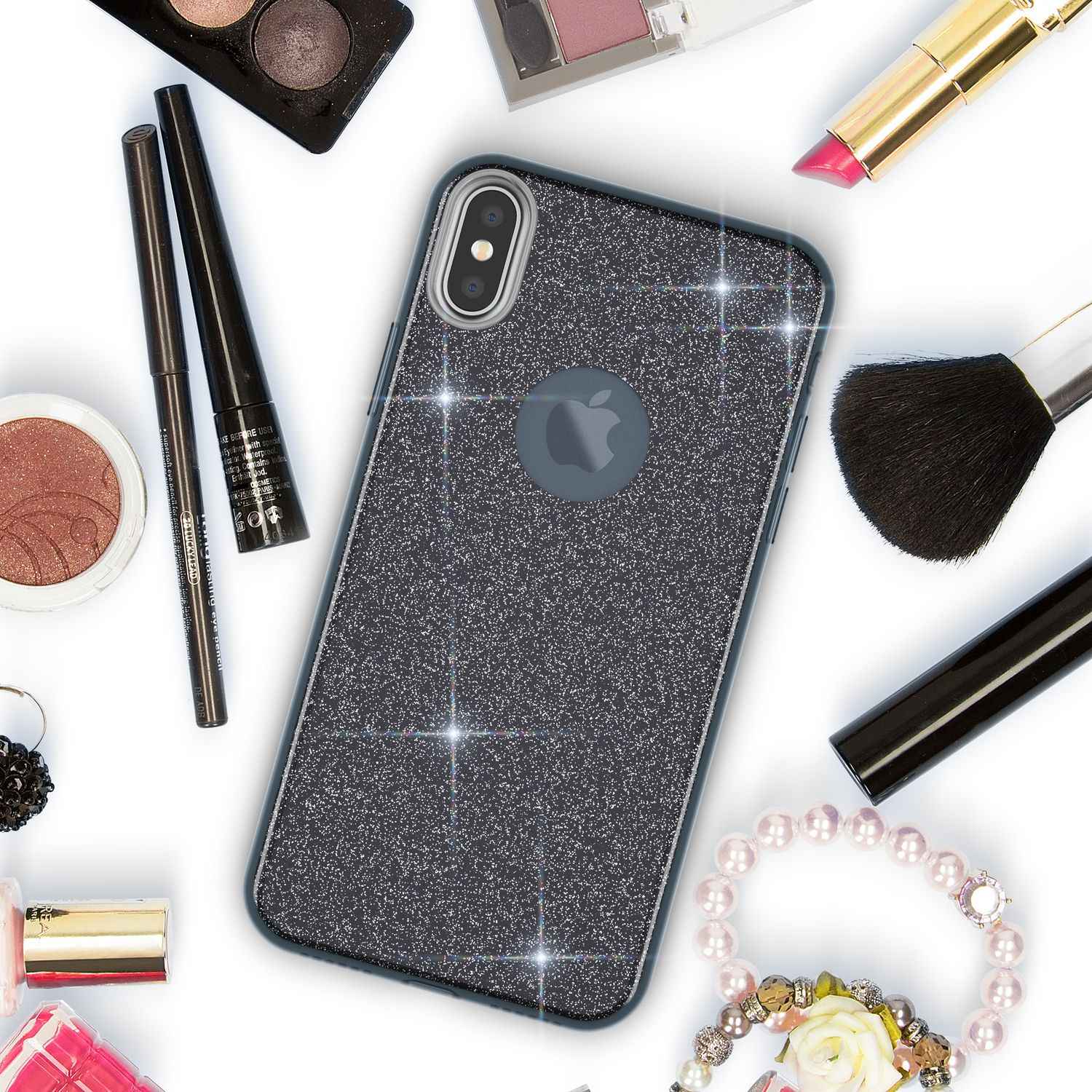 NALIA Hülle für iPhone XS Max, Handyhülle Glitzer Ultra Slim Silikon Case Cover