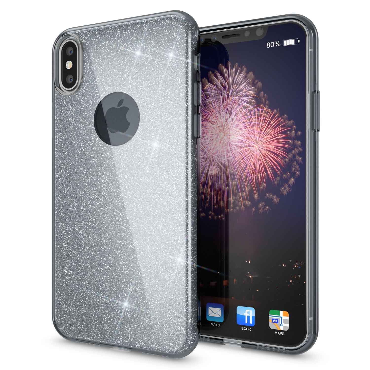 NALIA Glitzer Hülle für iPhone X XS, Slim 3in1 Handy Schutz Case Back Cover Etui