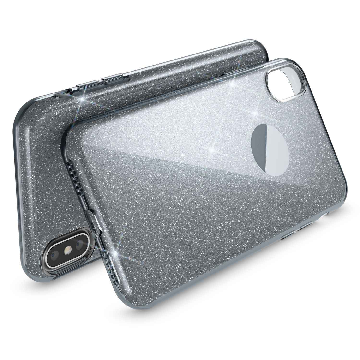 NALIA Glitzer Hülle für iPhone X XS, Slim 3in1 Handy Schutz Case Back Cover Etui