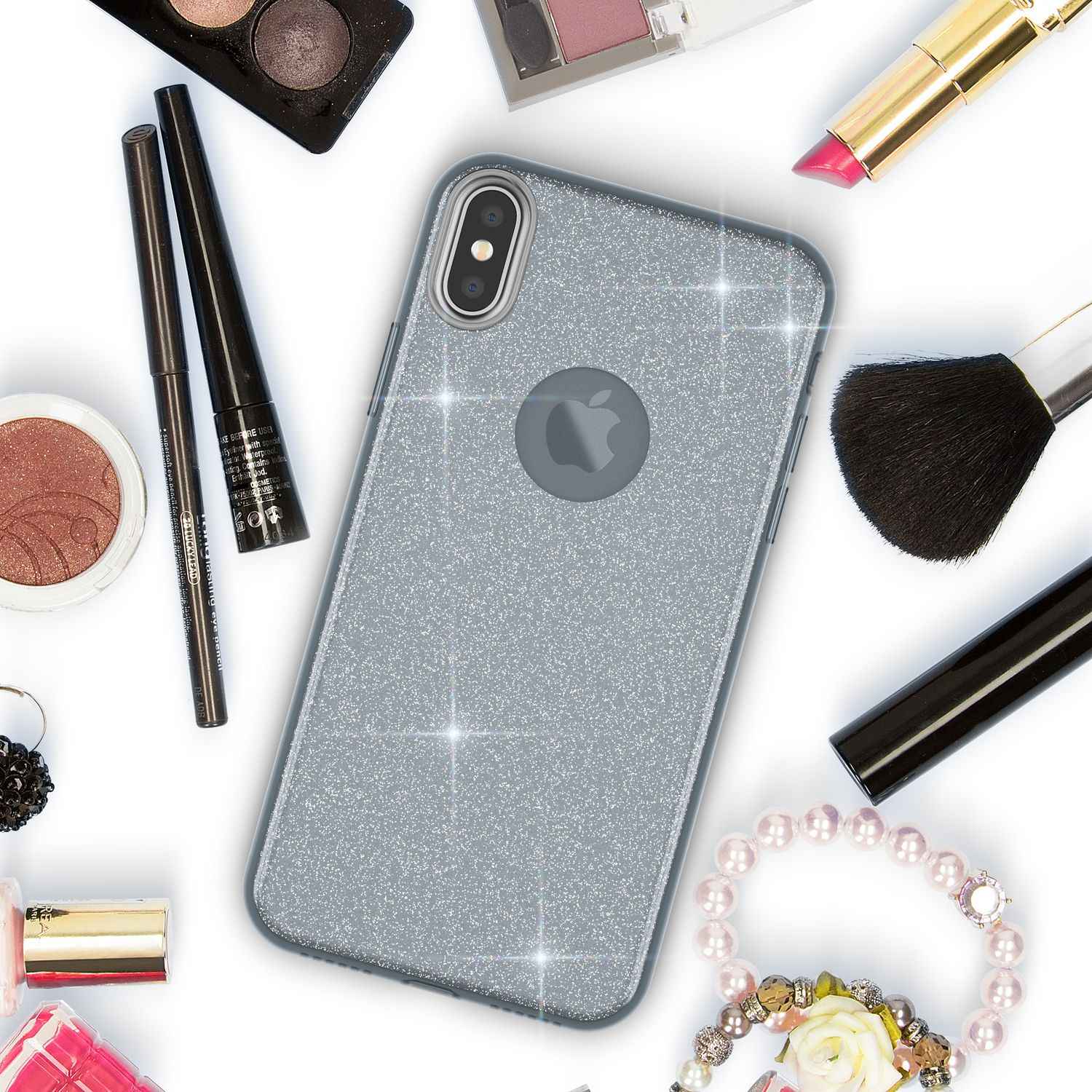 NALIA Glitzer Hülle für iPhone X XS, Slim 3in1 Handy Schutz Case Back Cover Etui
