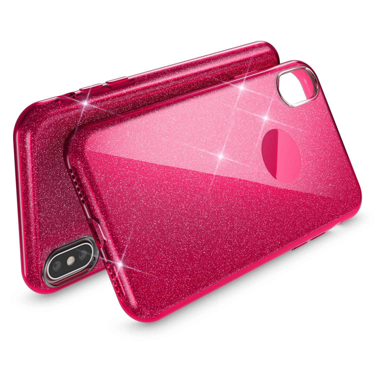 NALIA Glitzer Hülle für iPhone X XS, Slim 3in1 Handy Schutz Case Back Cover Etui