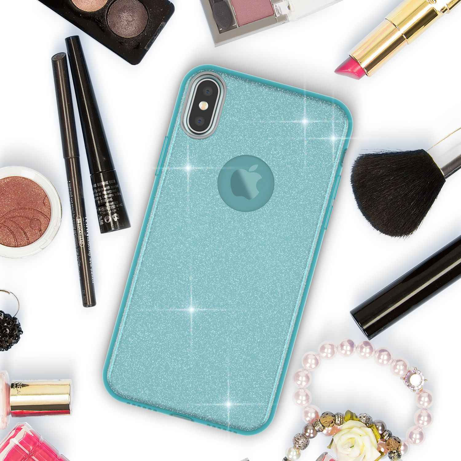 NALIA Glitzer Hülle für iPhone X XS, Slim 3in1 Handy Schutz Case Back Cover Etui