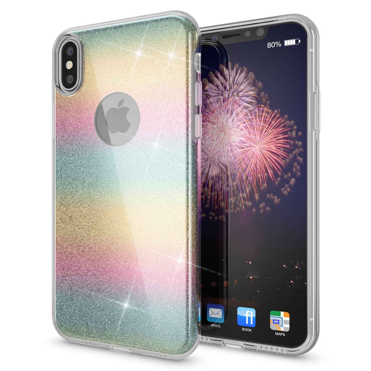 NALIA Glitzer Hülle für iPhone X XS, Slim 3in1 Handy Schutz Case Back Cover Etui