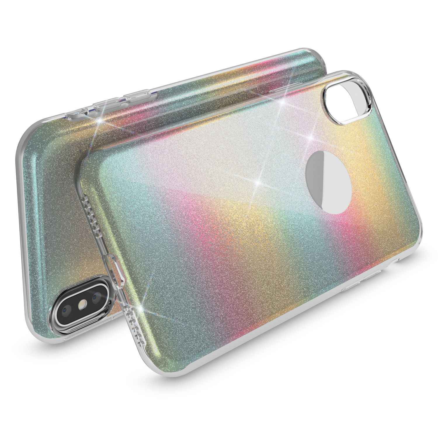 NALIA Glitzer Hülle für iPhone X XS, Slim 3in1 Handy Schutz Case Back Cover Etui