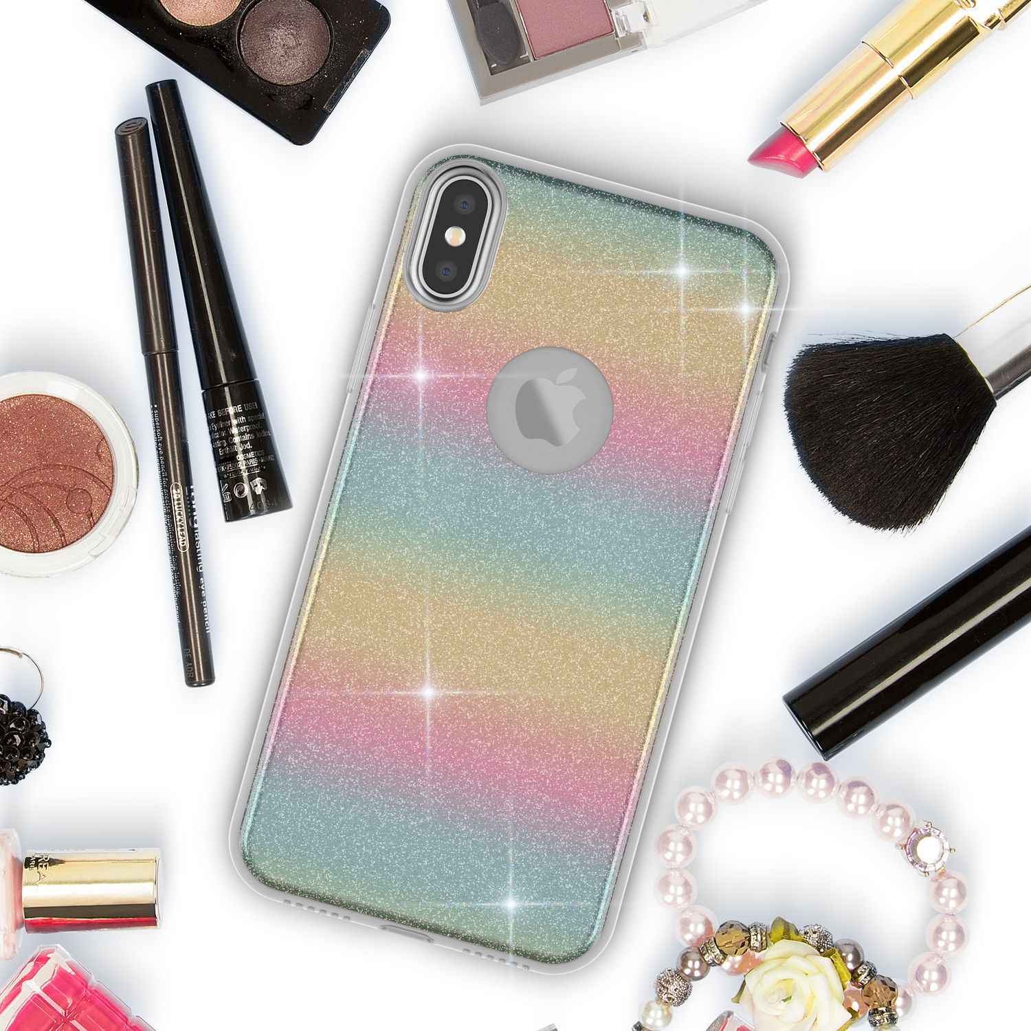 NALIA Glitzer Hülle für iPhone X XS, Slim 3in1 Handy Schutz Case Back Cover Etui
