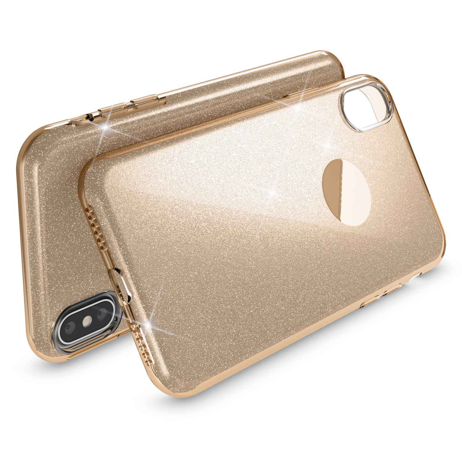 NALIA Glitzer Hülle für iPhone X XS, Slim 3in1 Handy Schutz Case Back Cover Etui