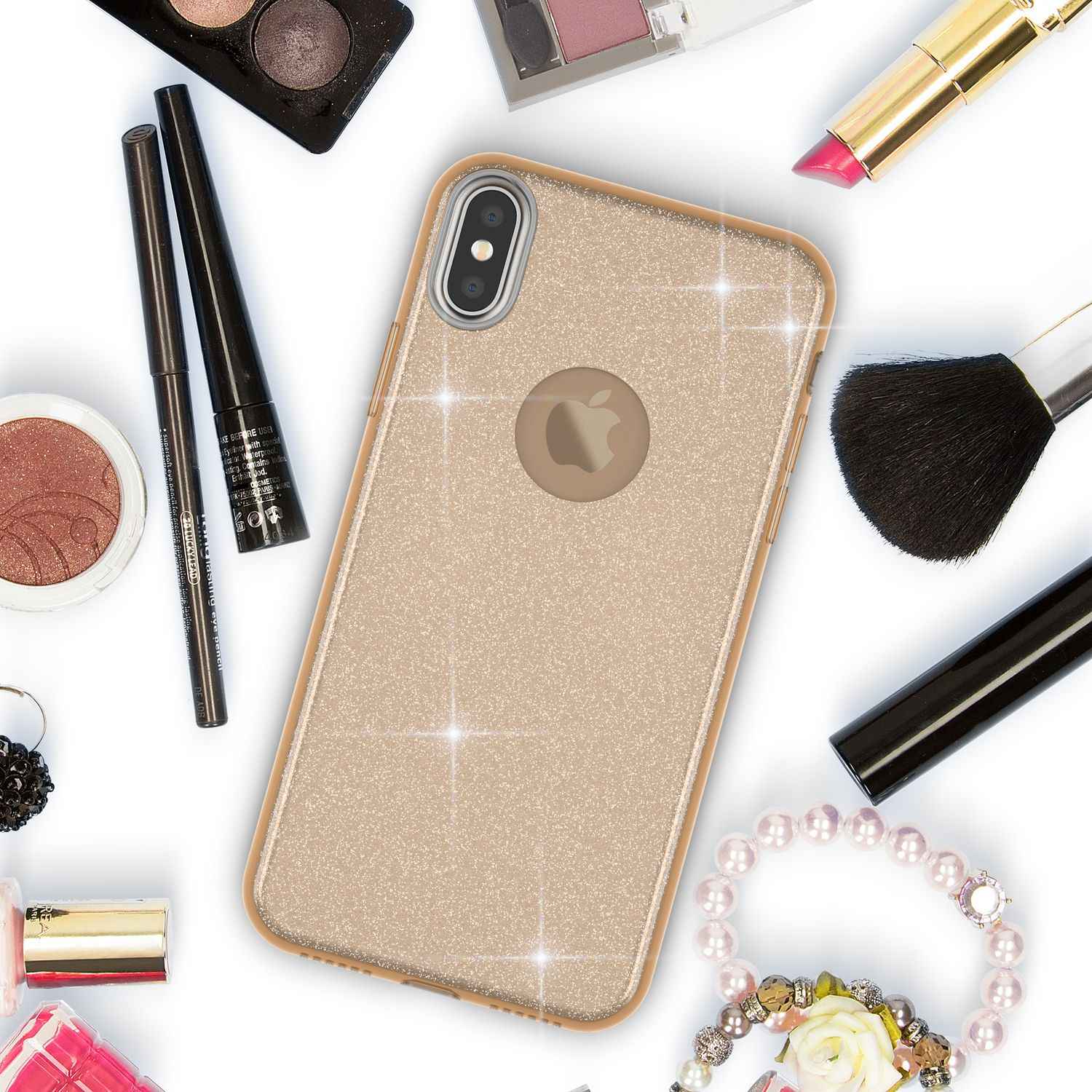 NALIA Glitzer Hülle für iPhone X XS, Slim 3in1 Handy Schutz Case Back Cover Etui