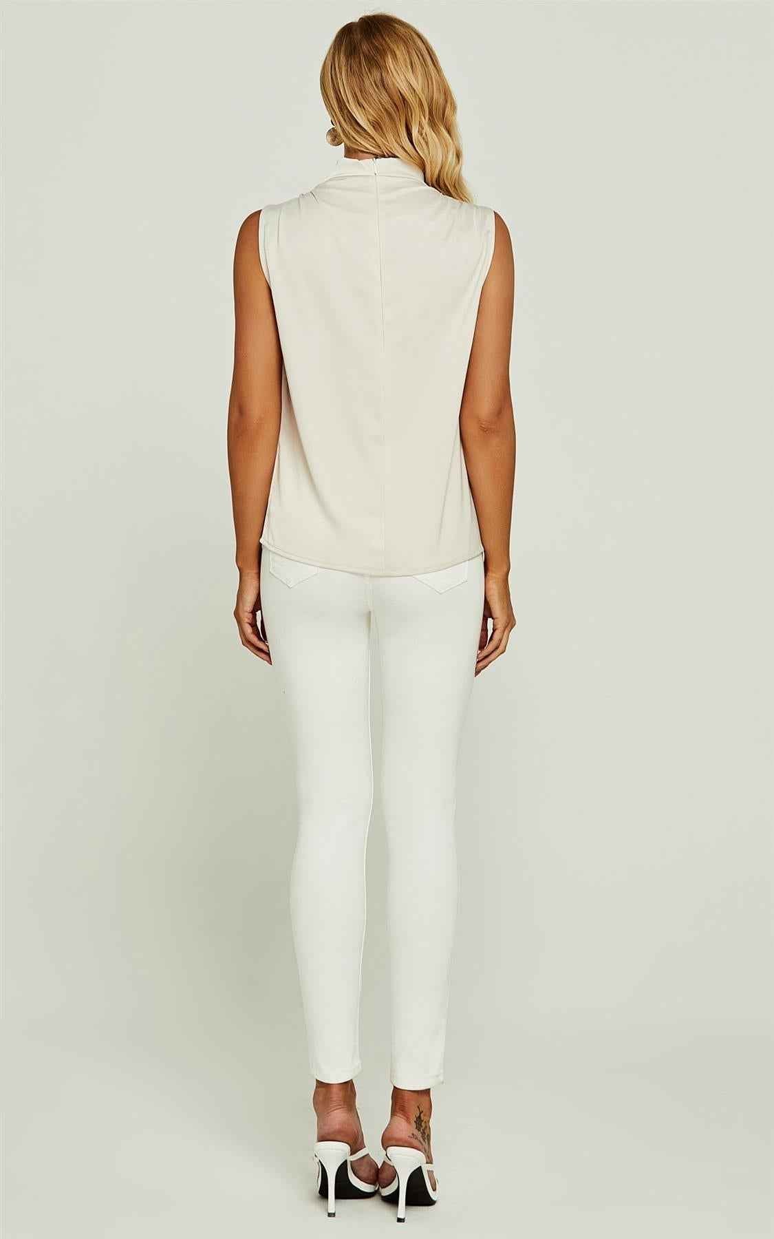 High Neck Sleeveless Blouse In Oyster