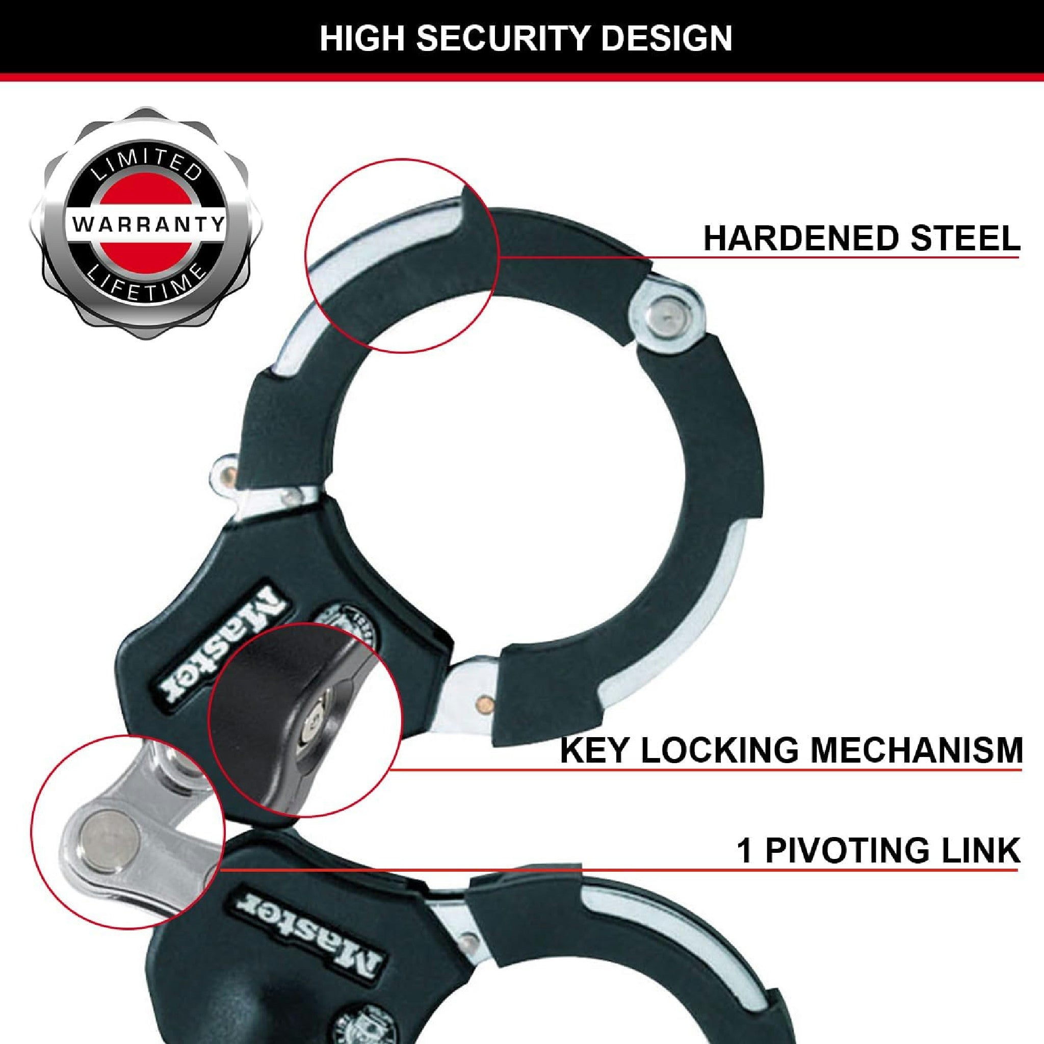 Master Lock zertifiziert und patentierte E Scooter Schloss, Handschellenschloss, Fahrradschloss, 36 cm, ideal für Scooter Roller, Fahrrad, Kinderwagen, Schwarz Hauptansicht