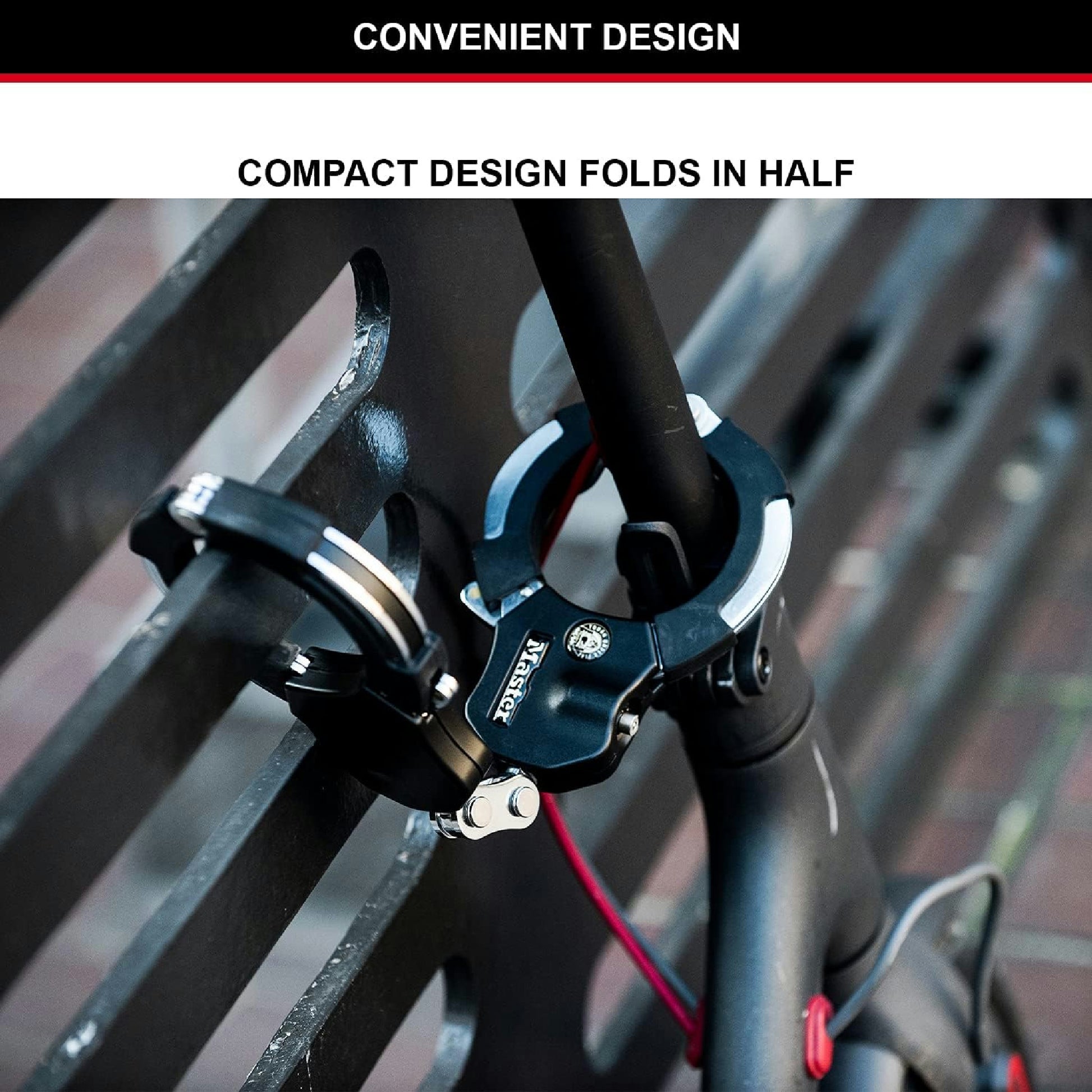 Master Lock zertifiziert und patentierte E Scooter Schloss, Handschellenschloss, Fahrradschloss, 36 cm, ideal für Scooter Roller, Fahrrad, Kinderwagen, Schwarz Hauptansicht