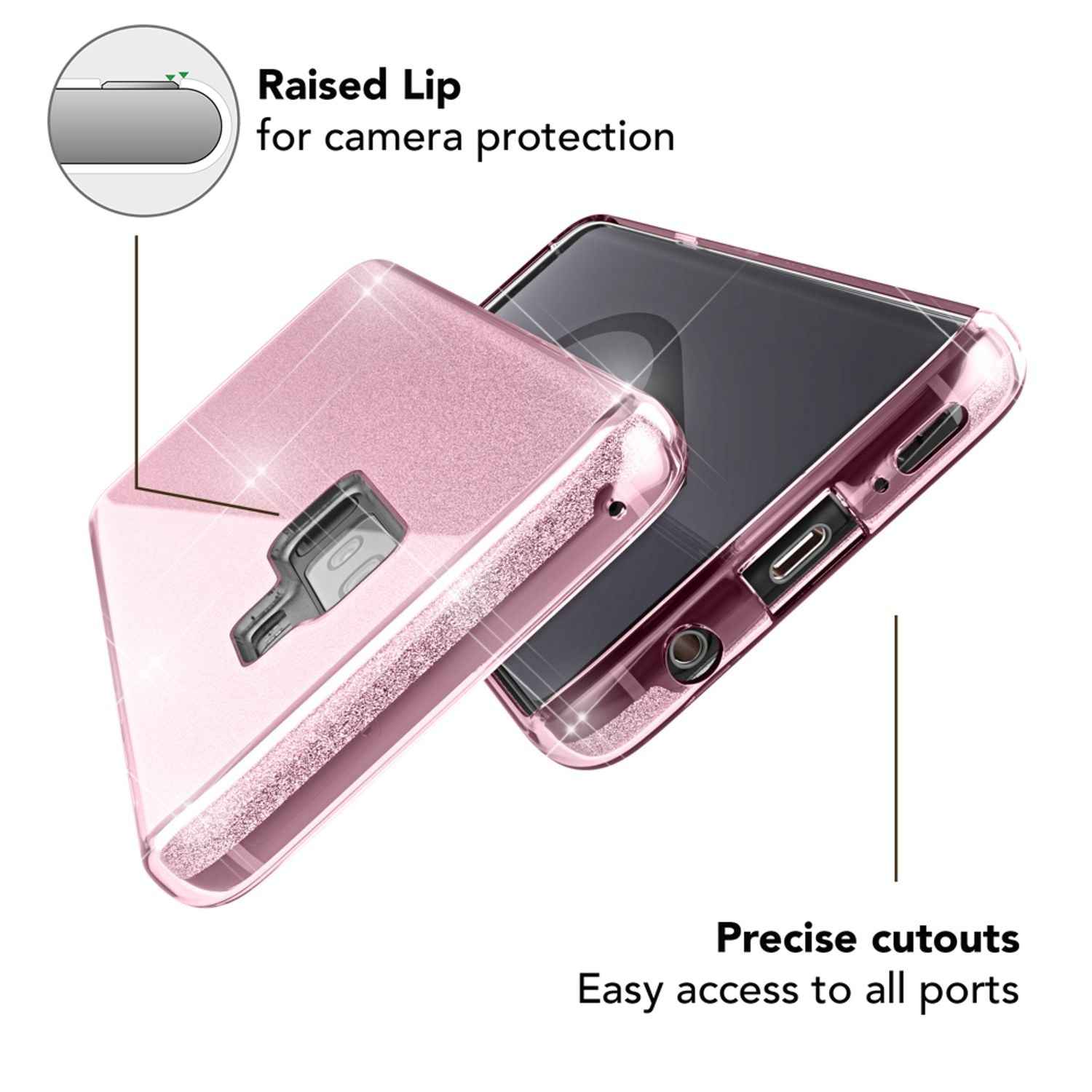 NALIA Handy Hülle für Samsung Galaxy S9 Plus, Glitzer Case Cover Tasche Bumper