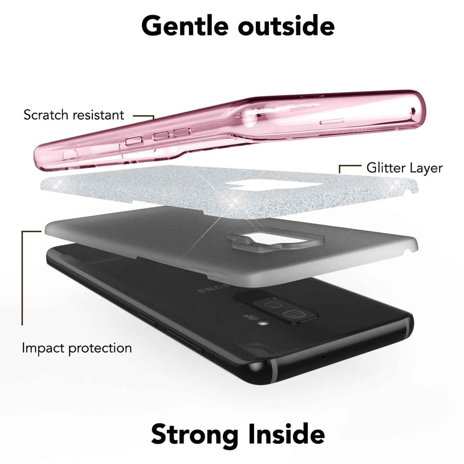 NALIA Handy Hülle für Samsung Galaxy S9 Plus, Glitzer Case Cover Tasche Bumper