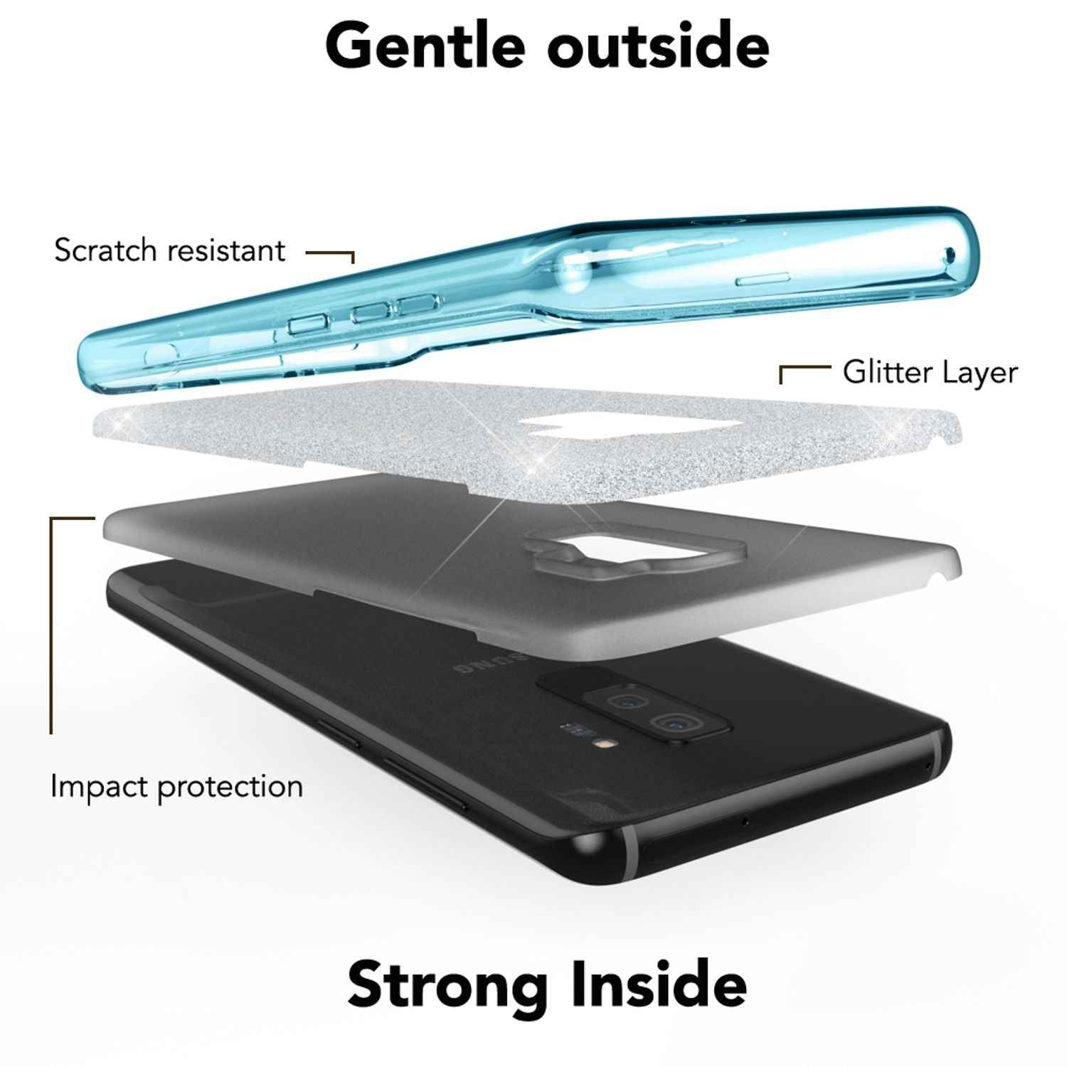 NALIA Handy Hülle für Samsung Galaxy S9 Plus, Glitzer Case Cover Tasche Bumper