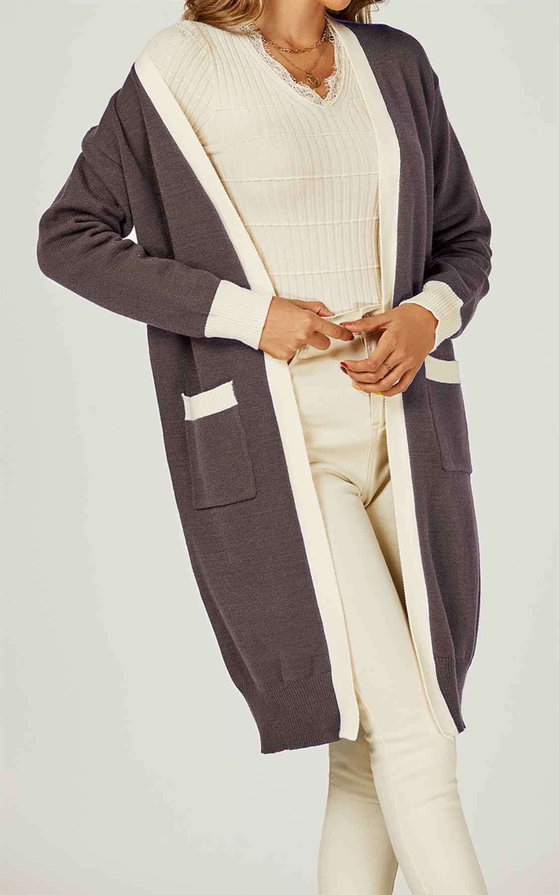 Cream Stripe Cardigan In Taupe