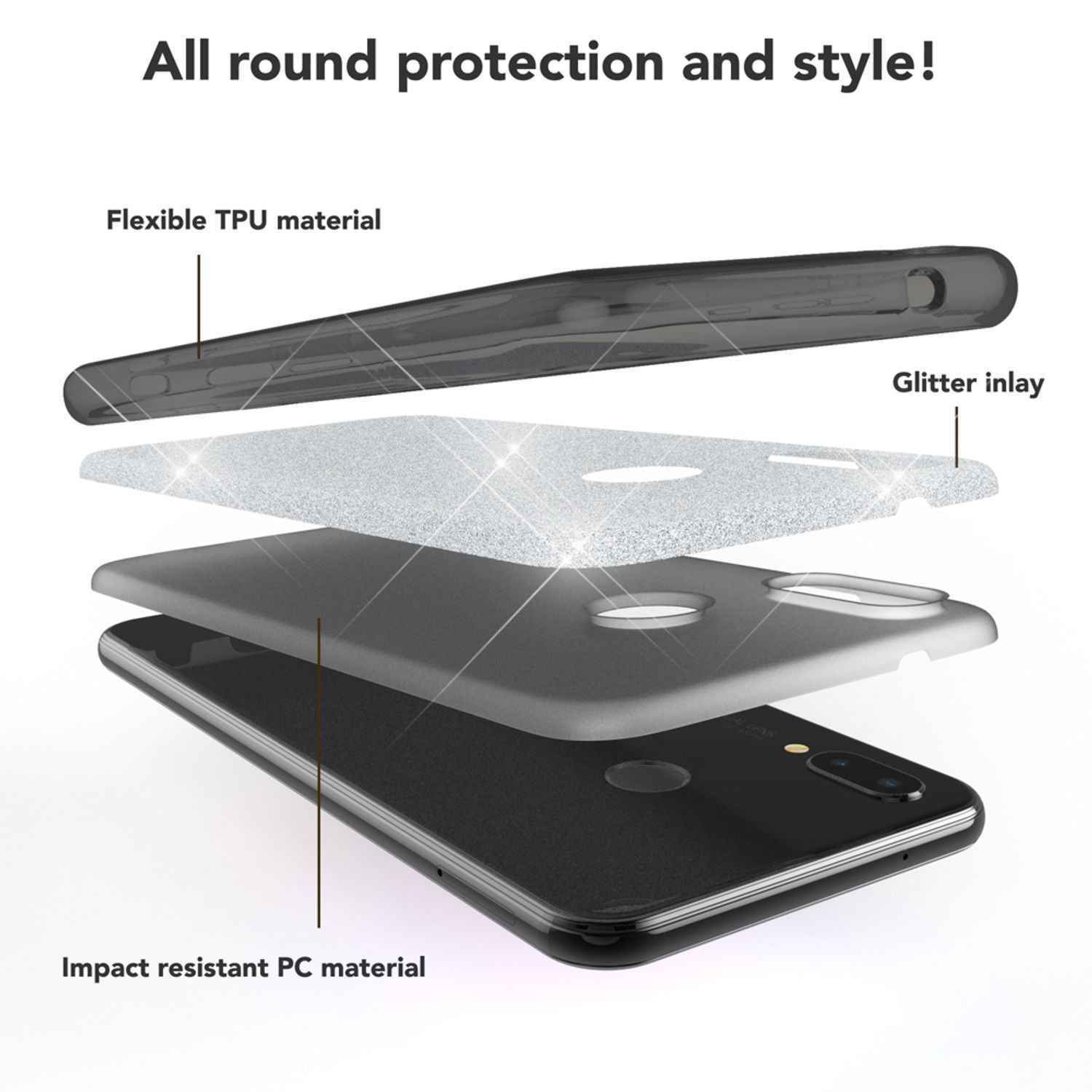 Huawei P20 Lite Hülle Handyhülle von NALIA, Glitzer Silikon-Case Back-Cover